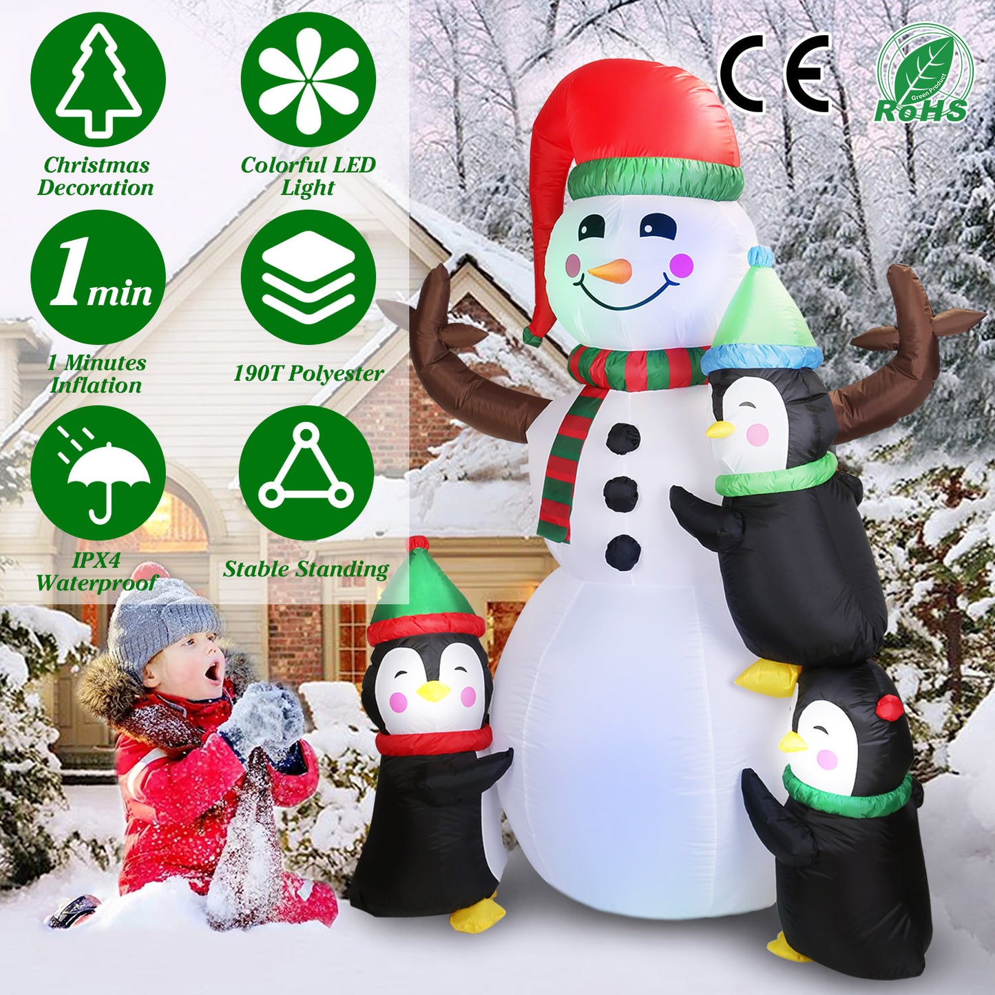 Christmas Inflatable Snowman with Penguins 5.9FT LED Outdoor