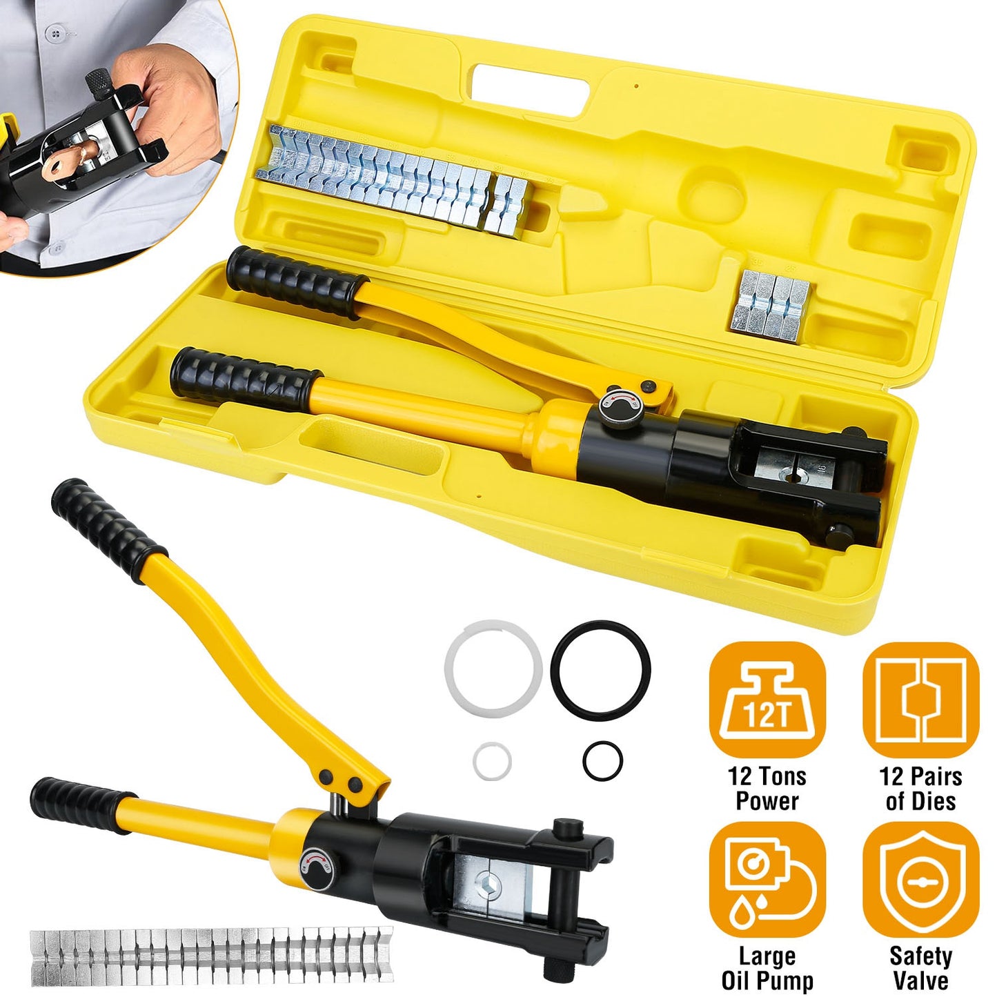 12 Ton Hydraulic Wire Crimper with 12 Dies