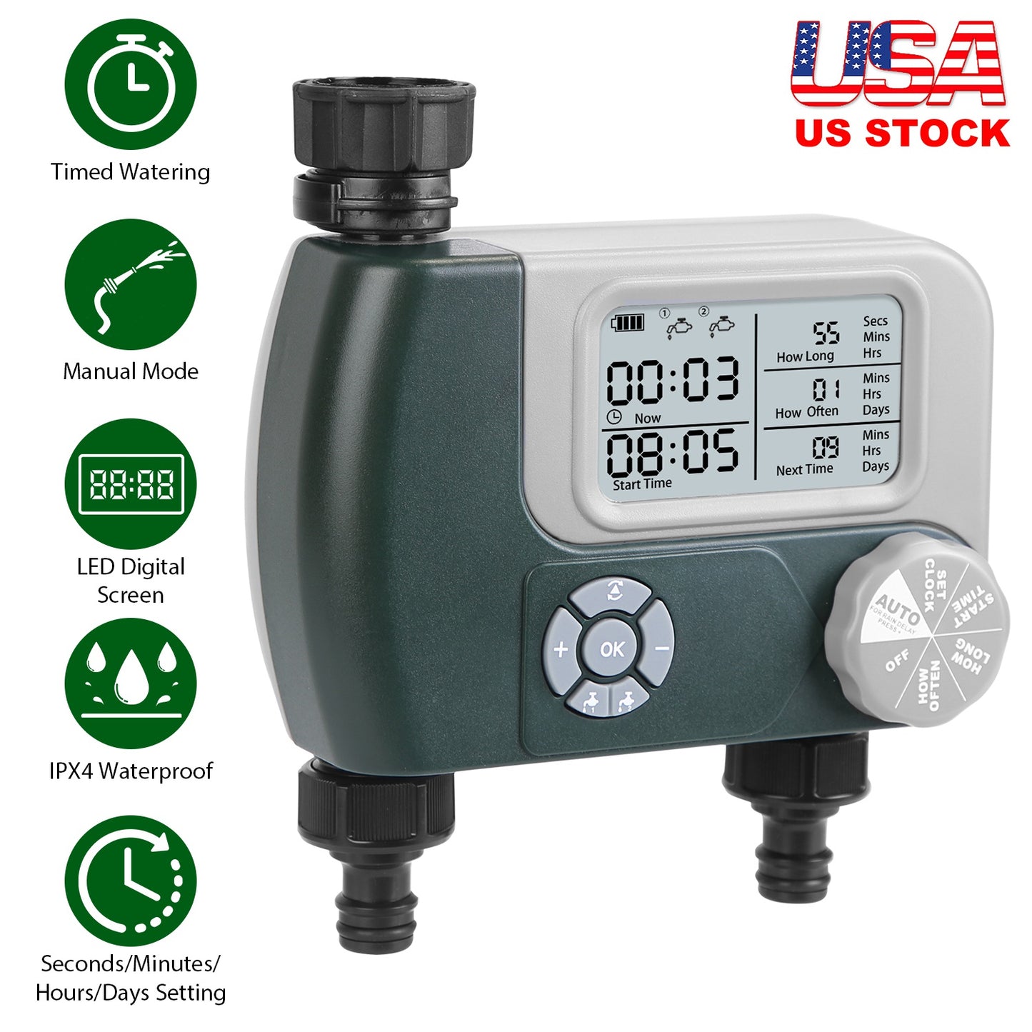 Digital Dual-Zone Sprinkler Timer with Programmable Watering