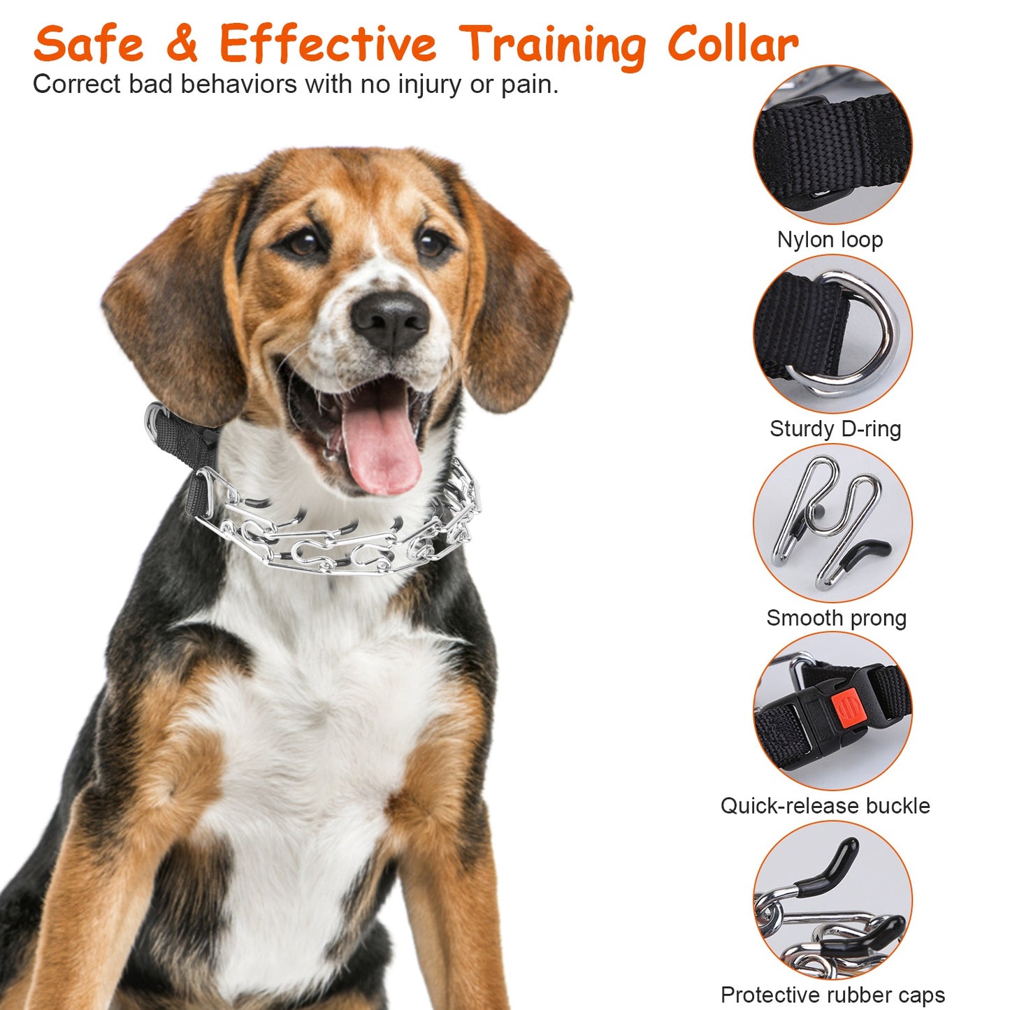 Dog Training Collar with Prong Chain and Quick-Release Buckle