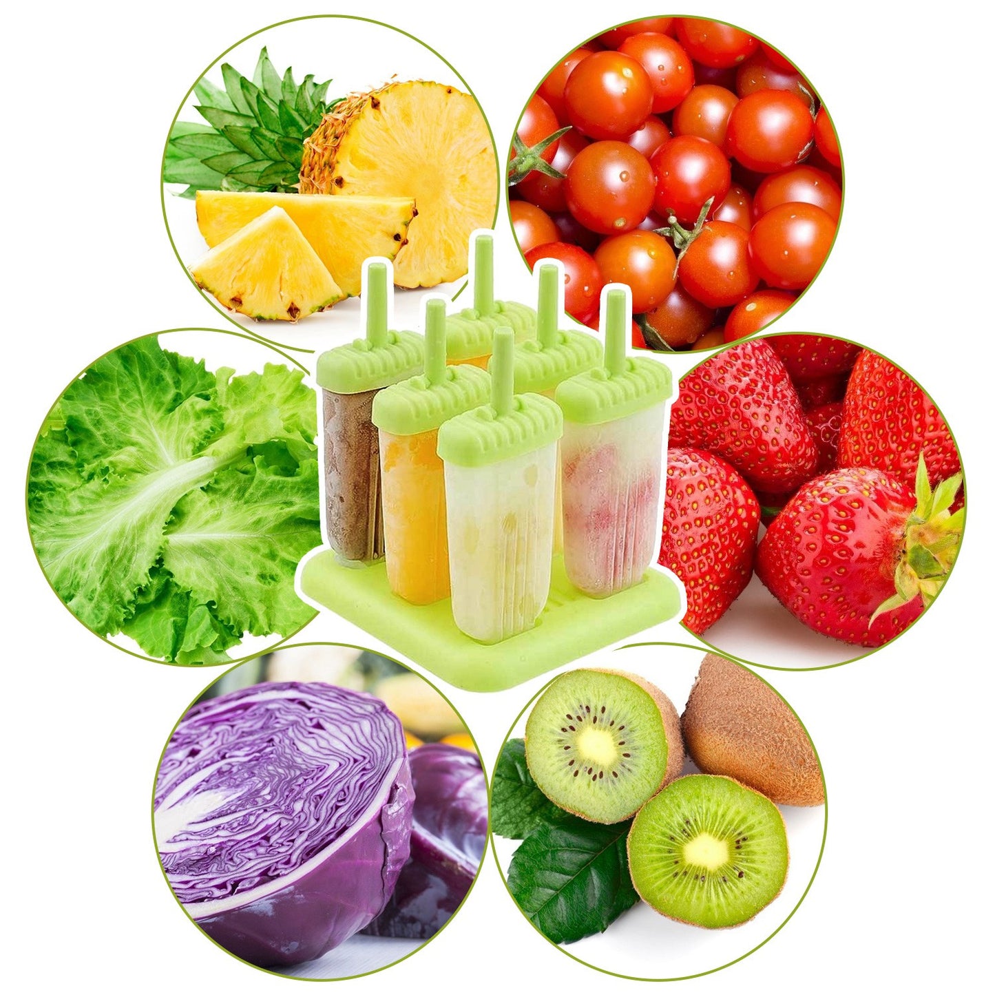 Reusable Popsicle Molds Set of 6 with Drip-Guard Handles