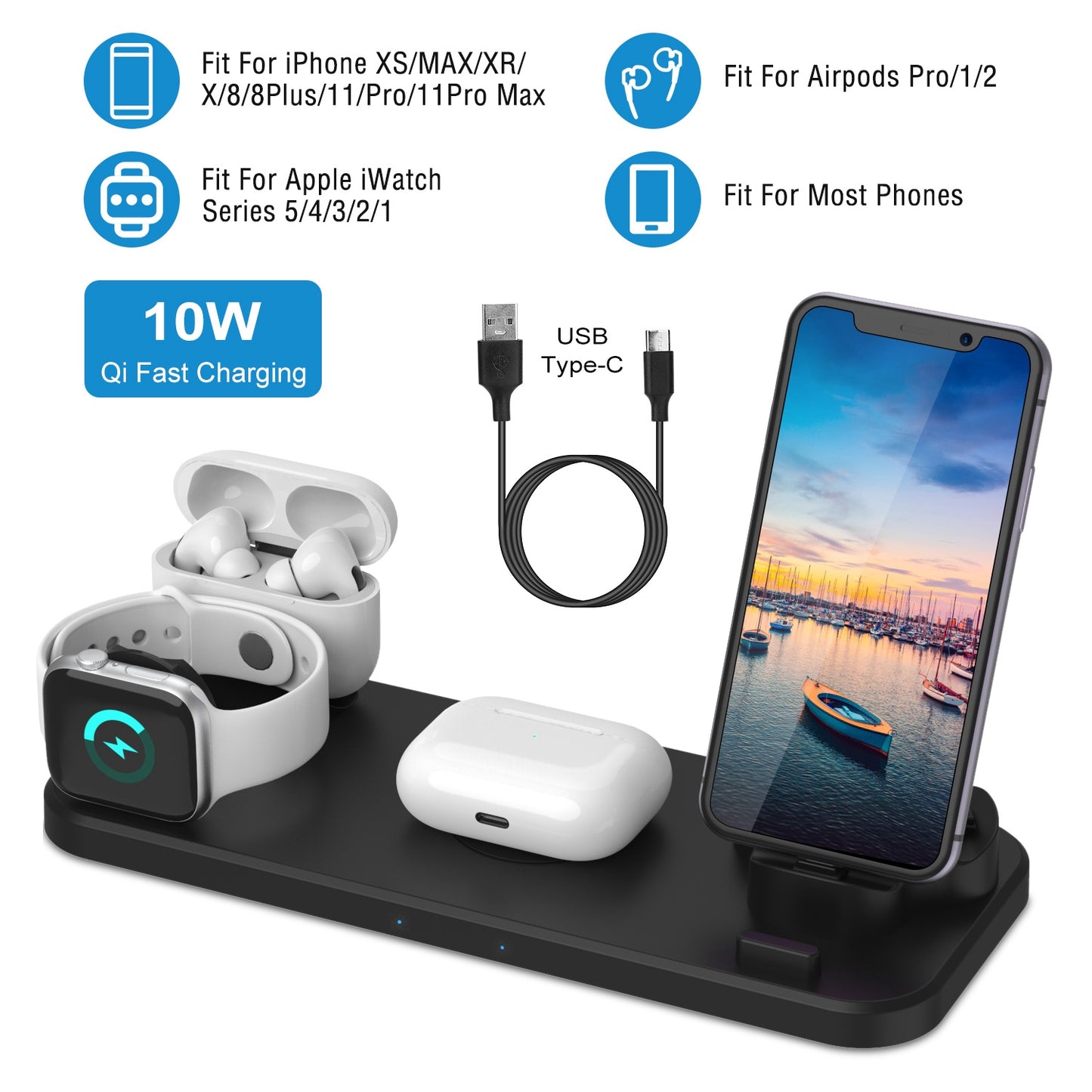6-in-1 Wireless Charging Station for iPhone, Apple Watch & AirPods