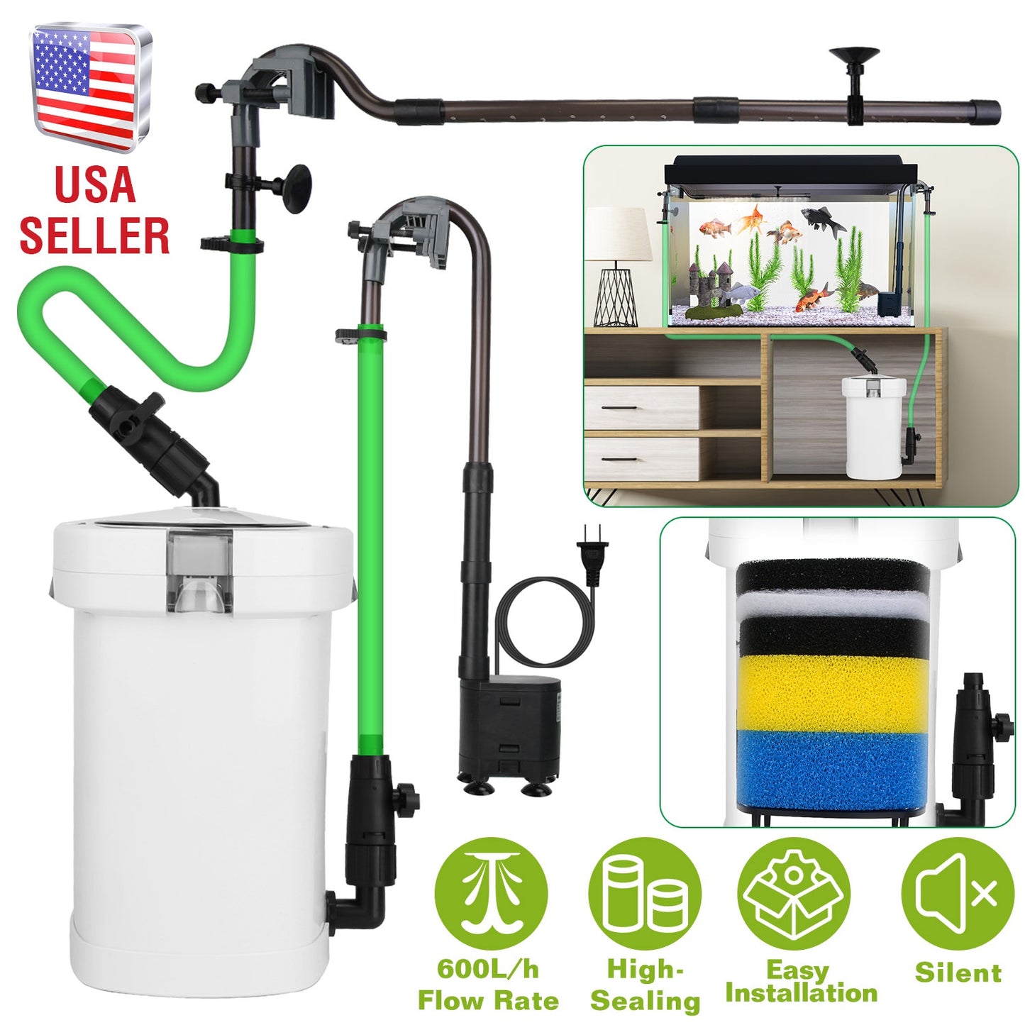 External Canister Filter for 28 Gallon Aquarium - 105 GPH