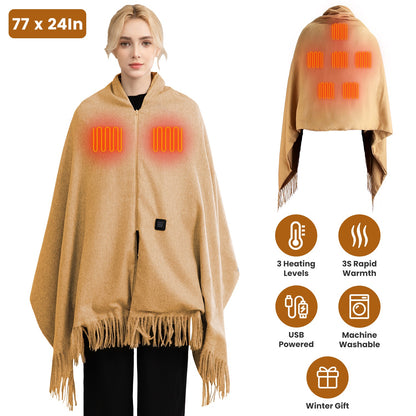 USB Heated Shawl with 3 Heat Levels and Zipper