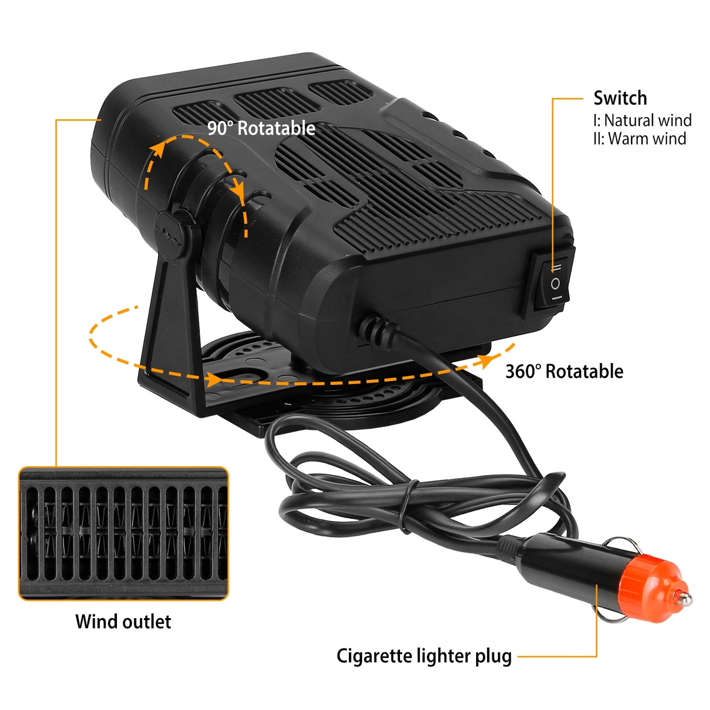 24V Portable Car Heater 200W 2-in-1 Defroster Fan