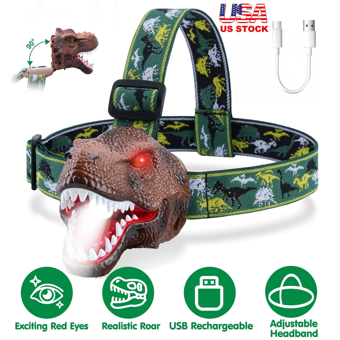 Dinosaur Headlamp for Kids with Realistic Roar Sound