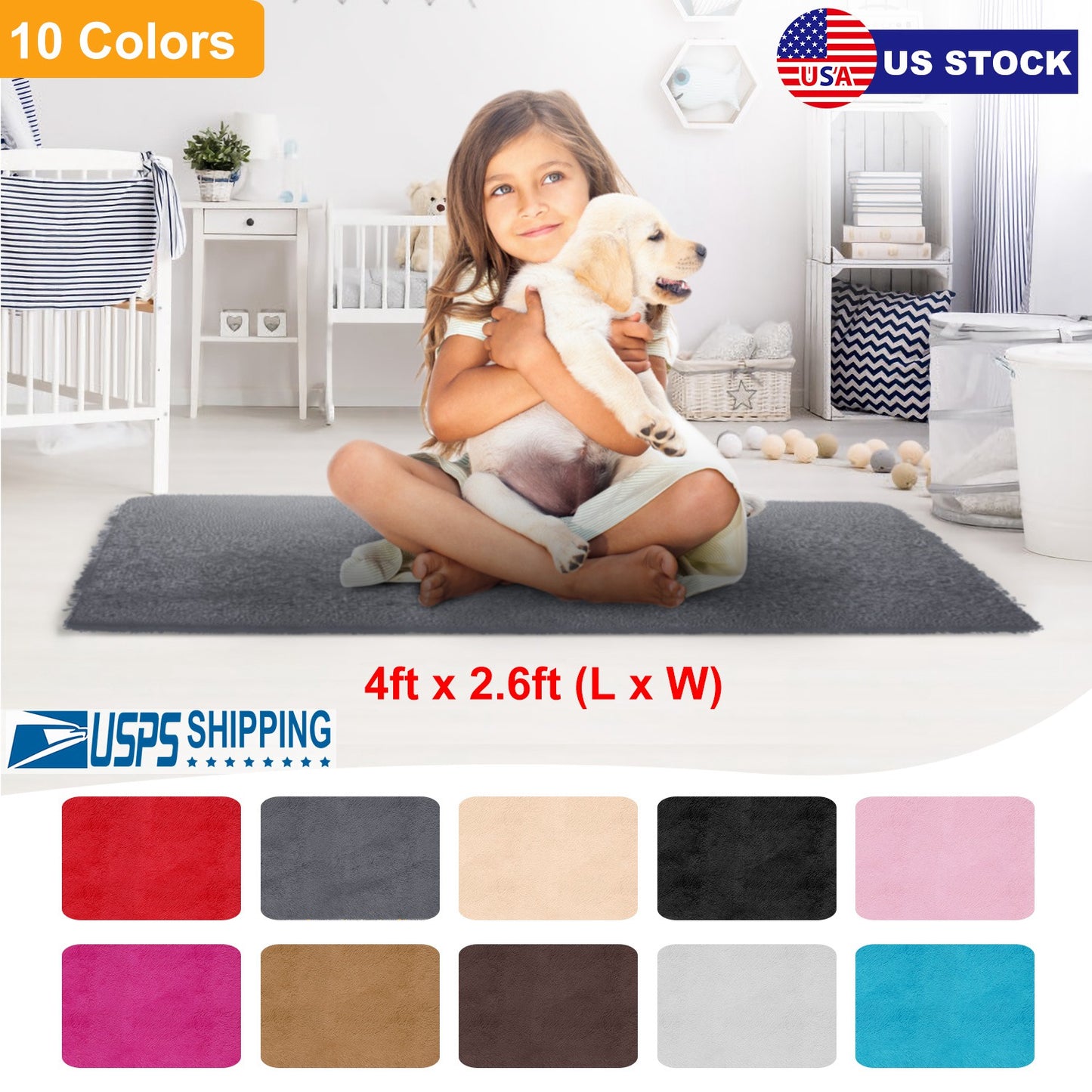 Shaggy Area Rug 4' x 2.6' Anti-Slip Soft Polyester Floor Mat