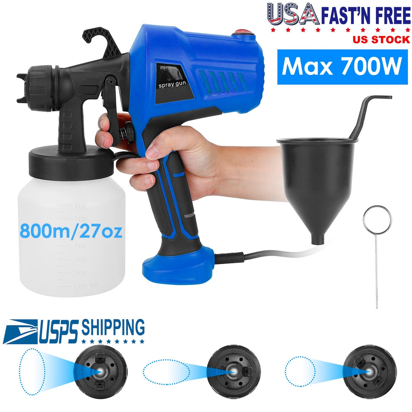Electric Paint Sprayer 700W HVLP Spray Gun with 800ml Cup