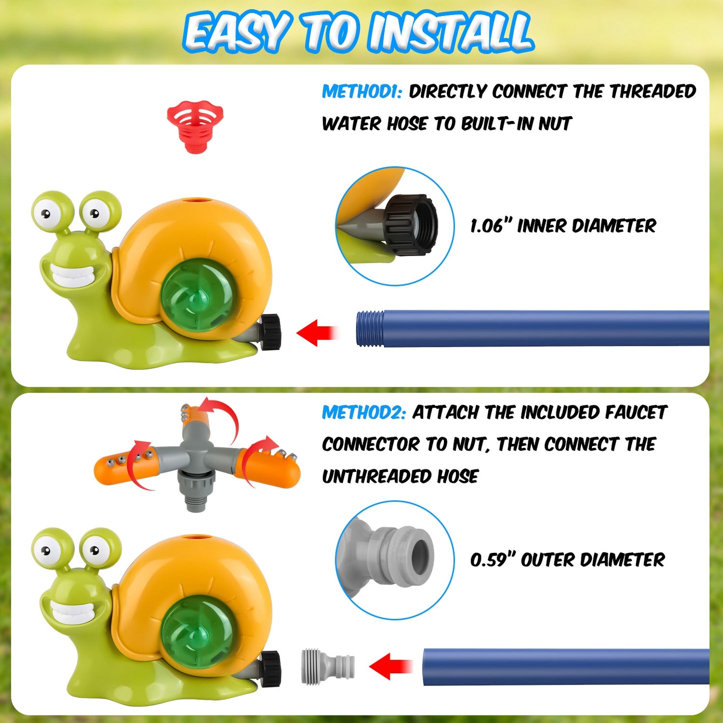 Snail Water Sprinkler Baseball Toy with 360° Rotating Spray