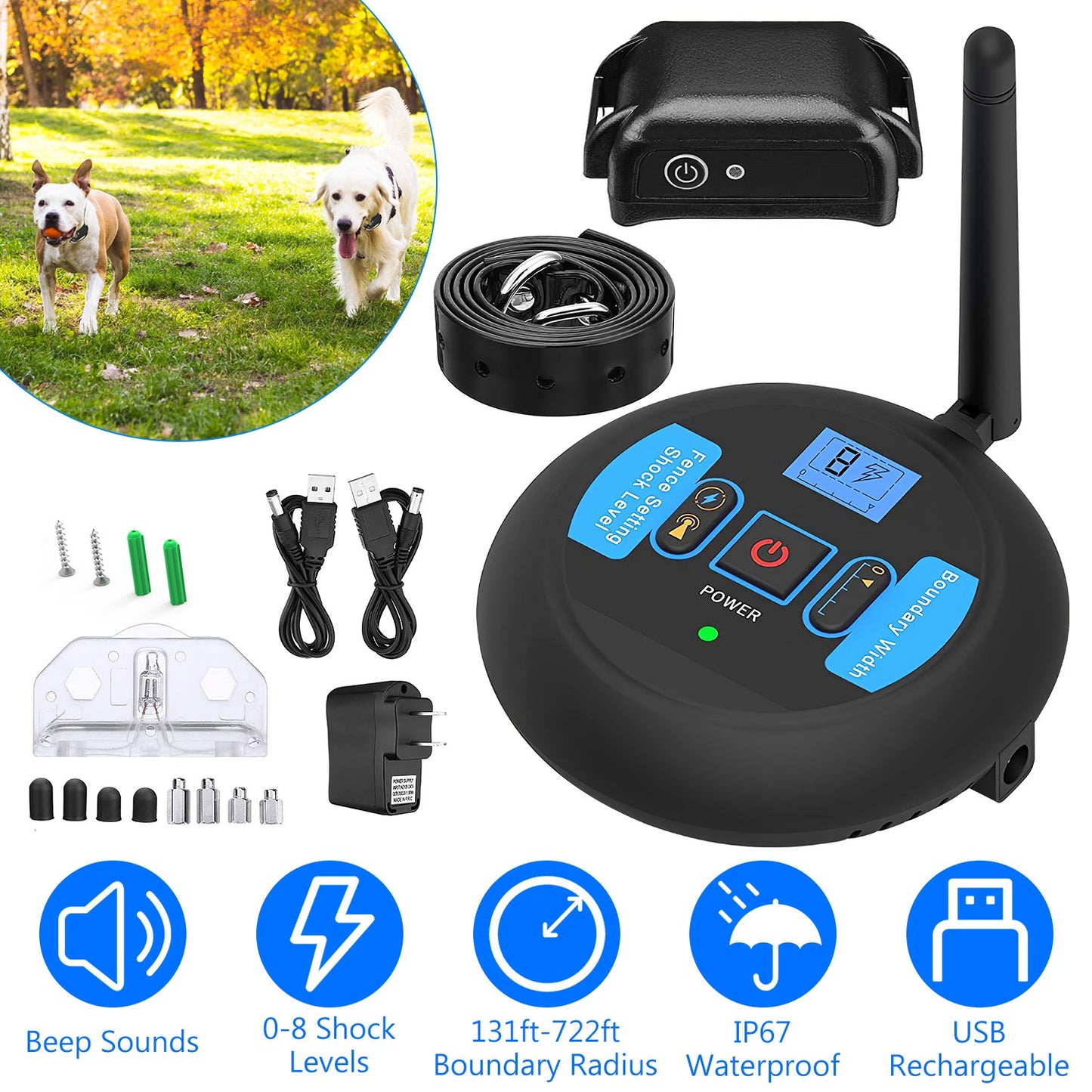 Wireless Electric Dog Fence System with Training Collar