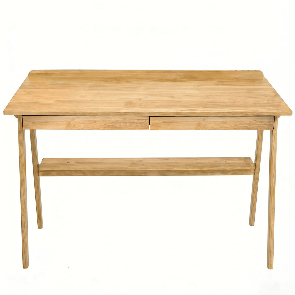 Solid Wood Writing Desk, Home Office Desk with 2 Drawers & Storage Shelf, 47.24-Inch Mid Century Modern Computer Desk wi