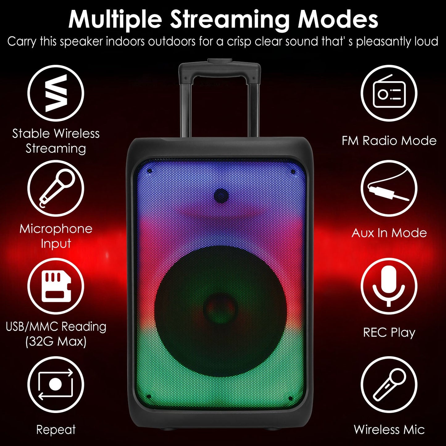 Portable Bluetooth Party Speaker with RGB Lights & Microphone