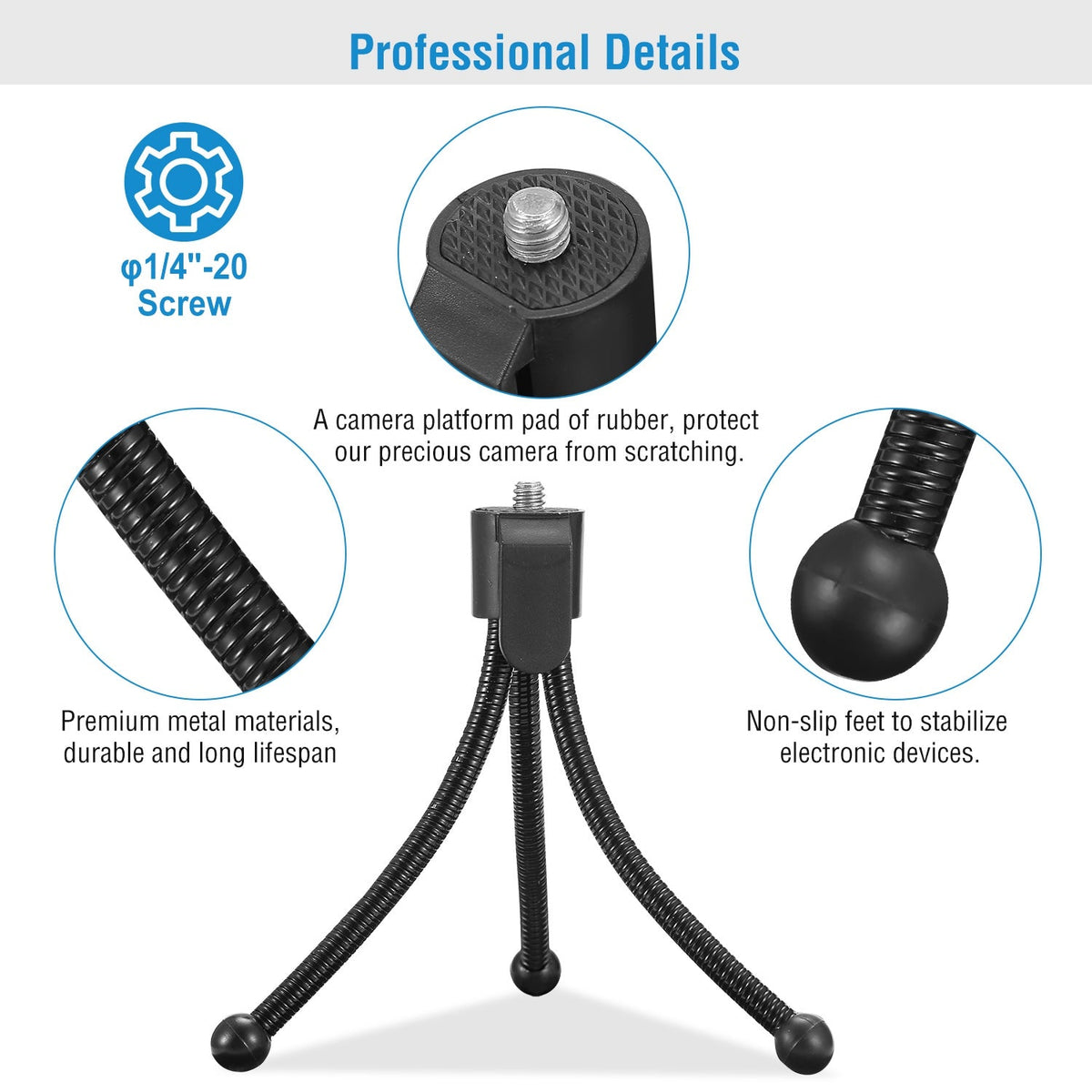 Tripod Stand For Camera Mini Projector Flexible Tripod Holder Heavy Duty Camera Tabletop Mount w/ Anti-slip Feet For Photograph Recording