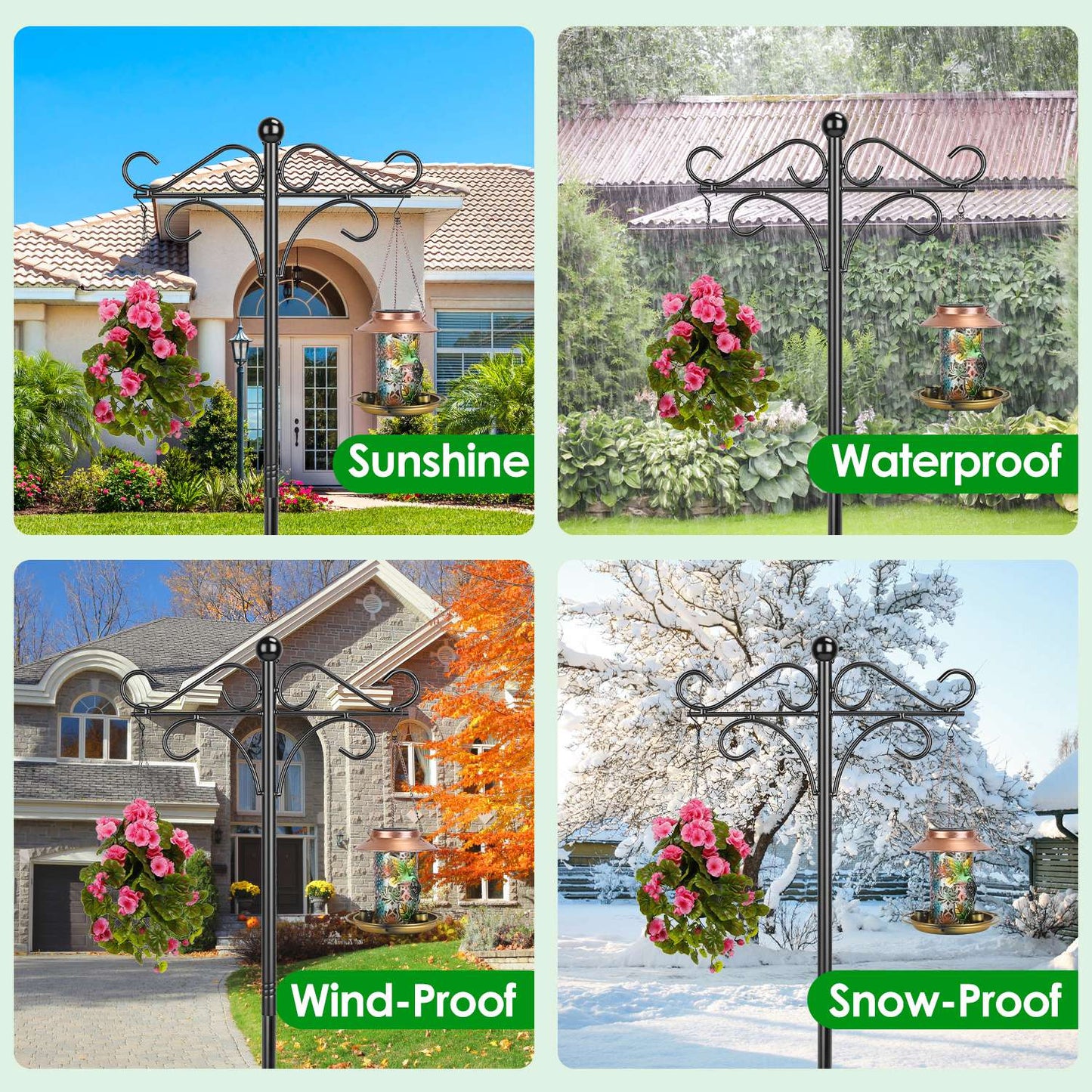 Double Shepherd Hook 76in Adjustable Garden Pole with 5-Prong Base