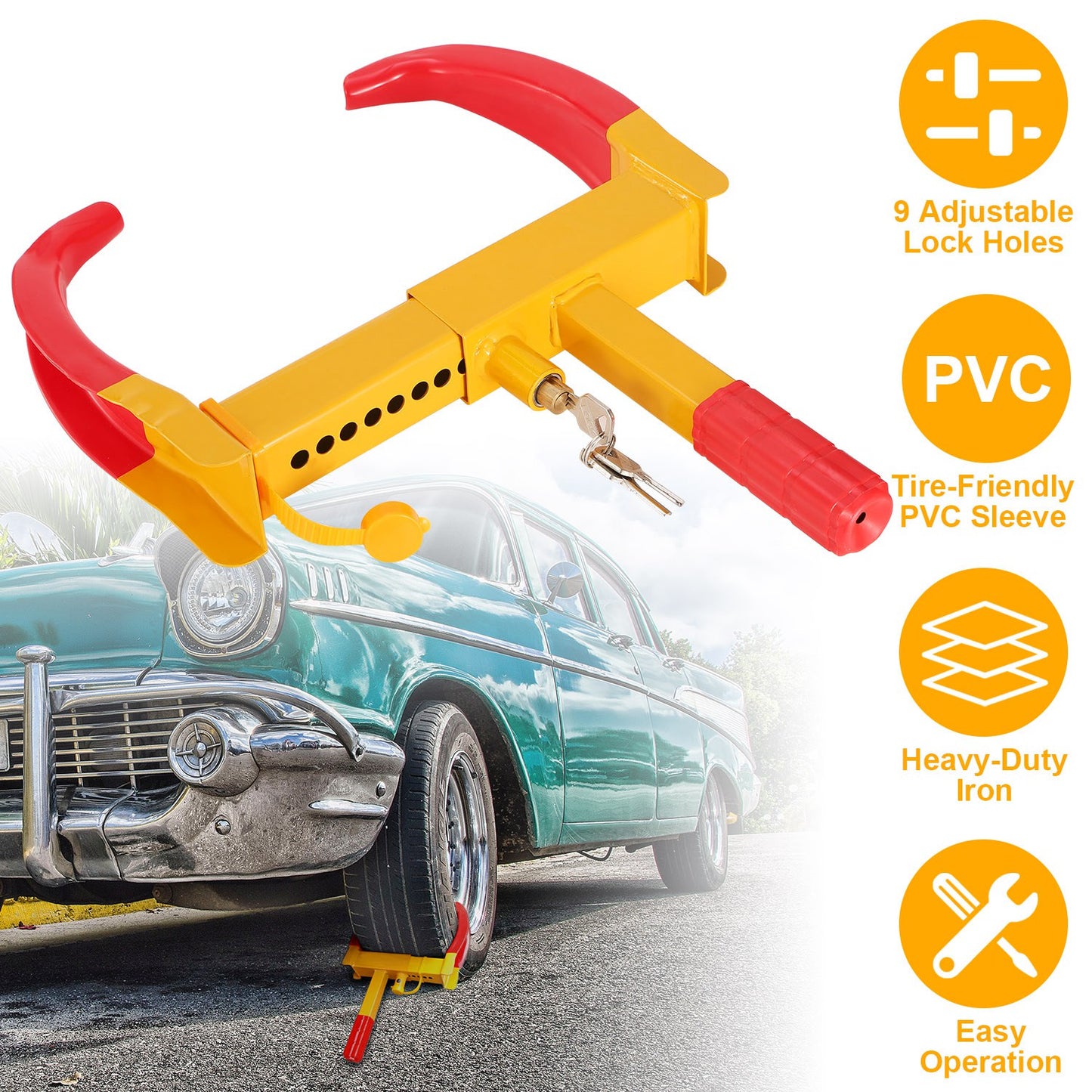 Heavy Duty Wheel Clamp Lock with 3 Keys - Adjustable Tire Lock