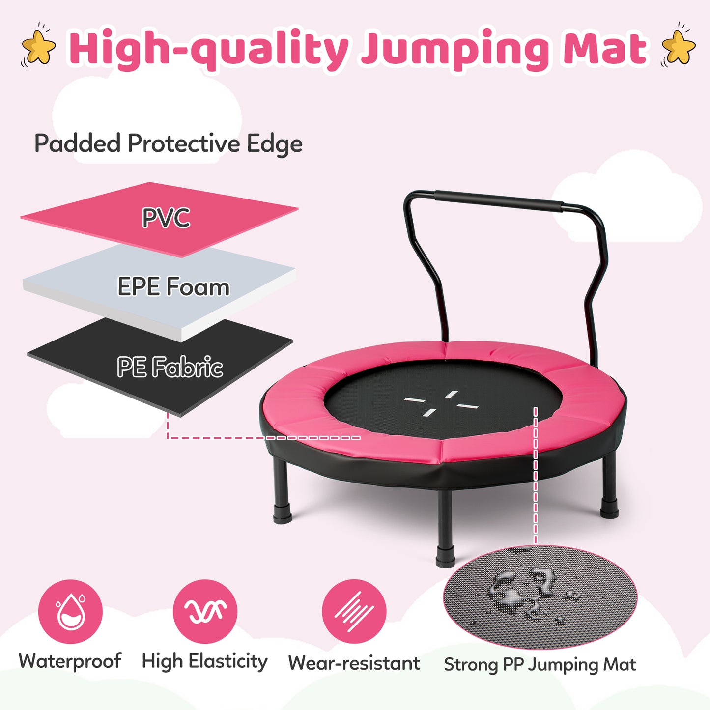 40-Inch Kids Trampoline with Adjustable Handlebar