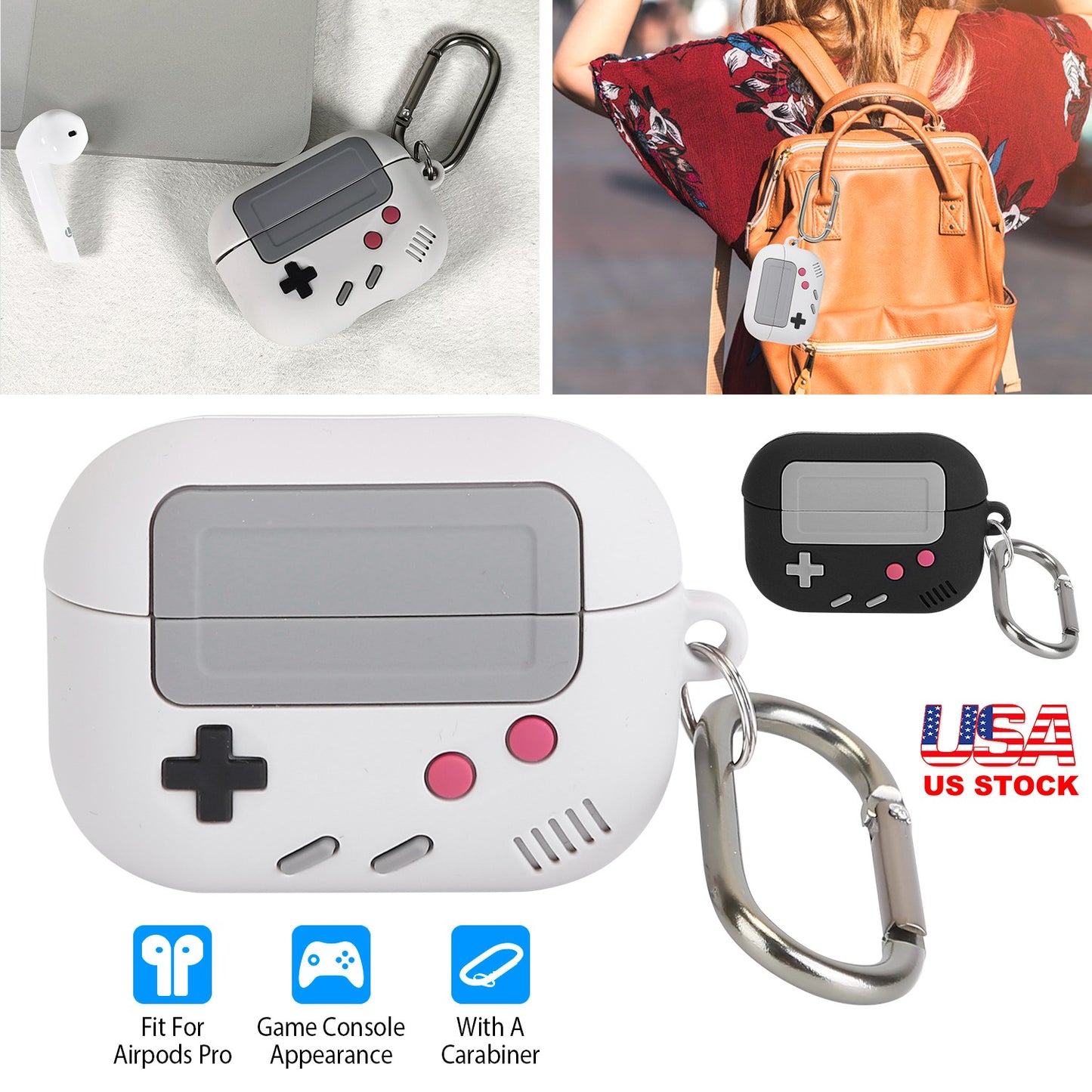 Silicone Case for AirPods Pro with Carabiner Clip