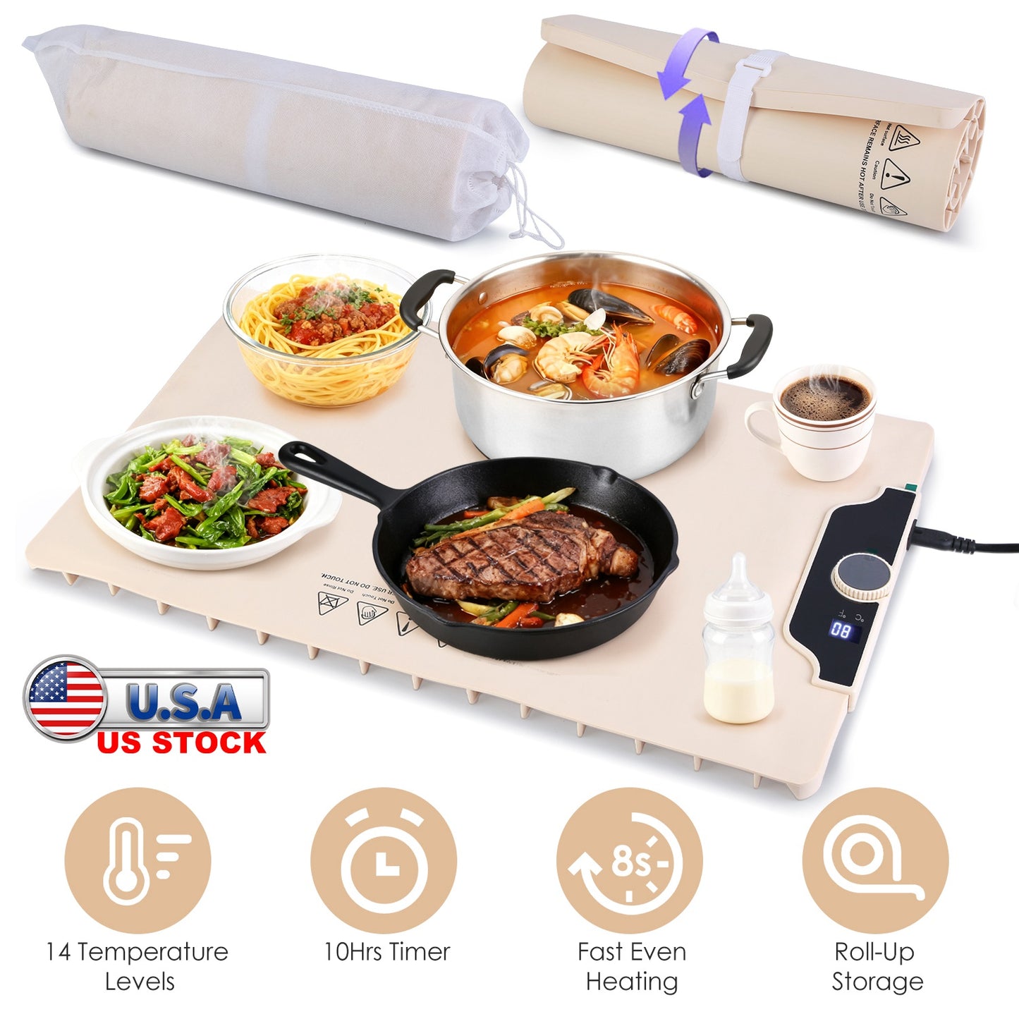 Electric Food Warming Mat 23.6x15.8in with 14 Temp Levels