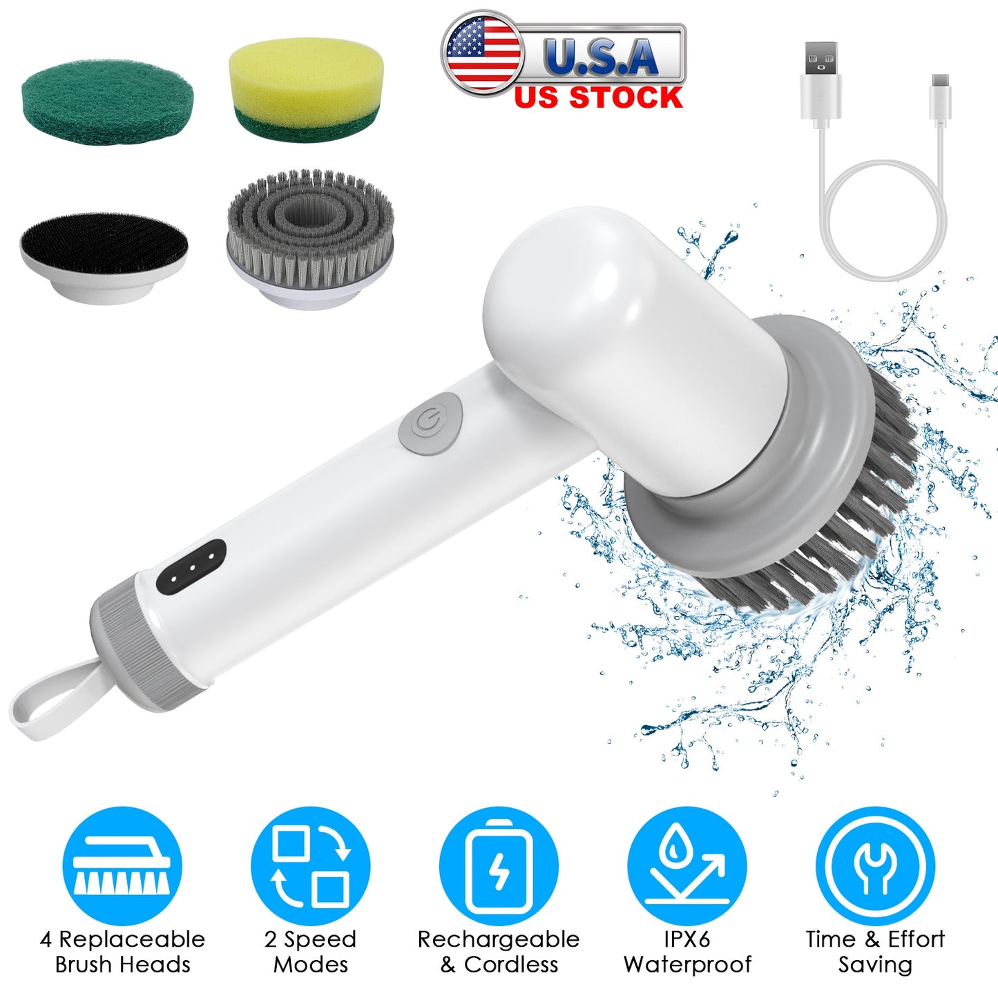 Electric Spin Scrubber with 4 Brush Heads & 2 Speeds