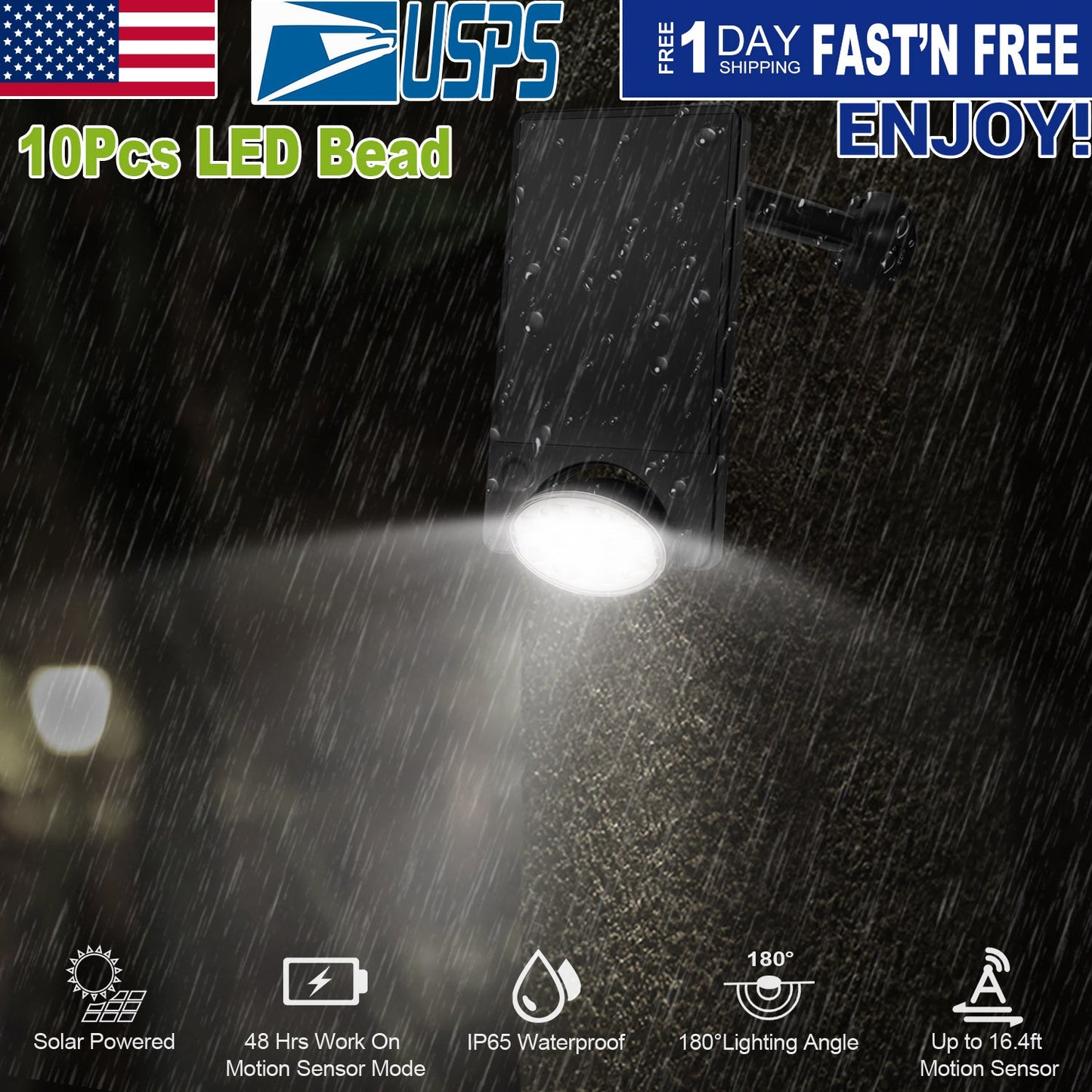 Solar Motion Sensor Spotlight with 10 LEDs for Outdoor Use