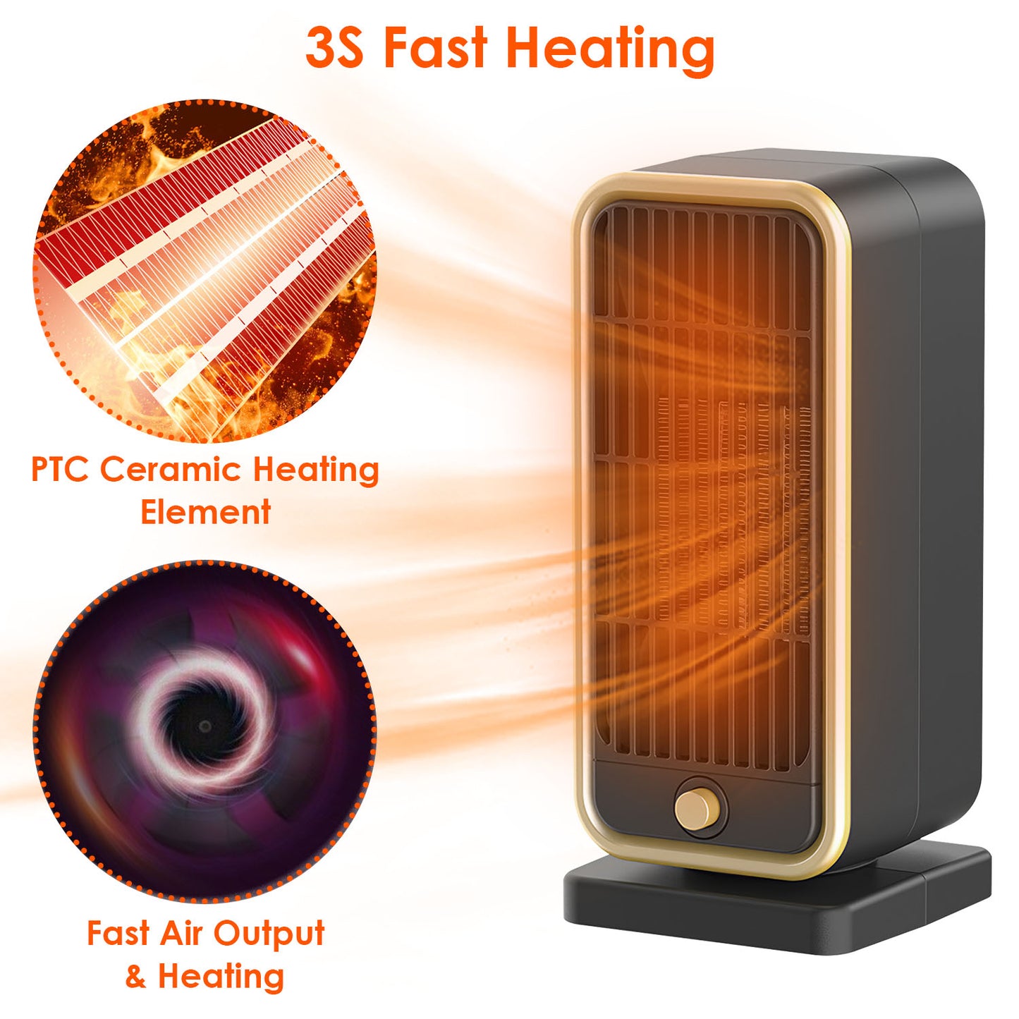 500W Portable Ceramic Space Heater with Tip-Over Protection