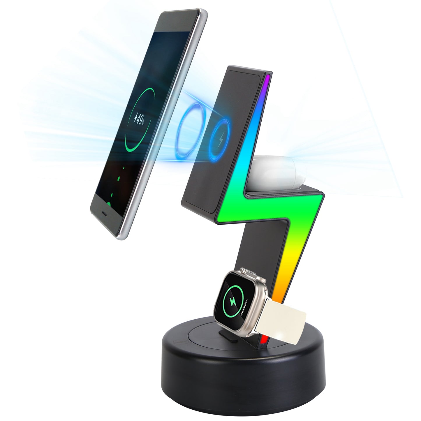 3-in-1 Magnetic Wireless Charging Station with RGB Lighting