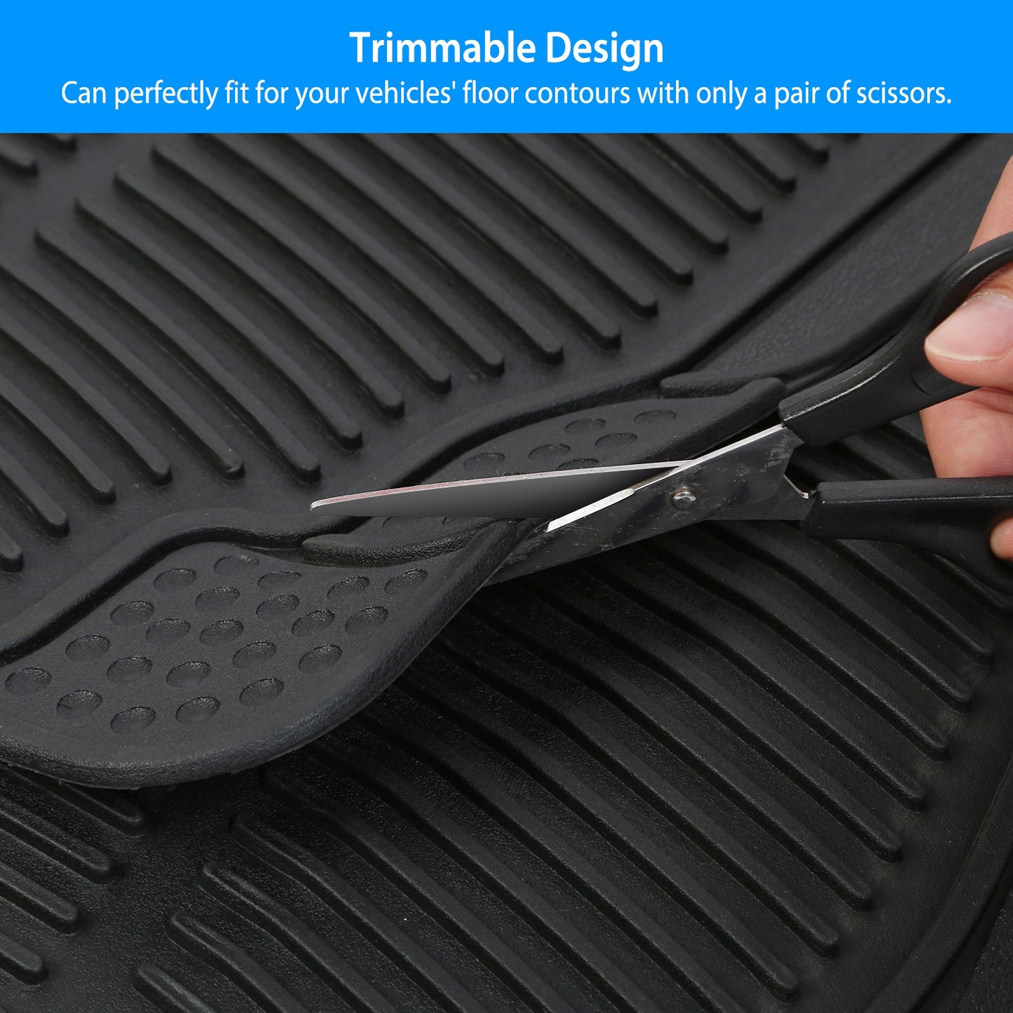 Car Floor Mats Set 3-Piece Heavy Duty PVC Rubber Trimmable