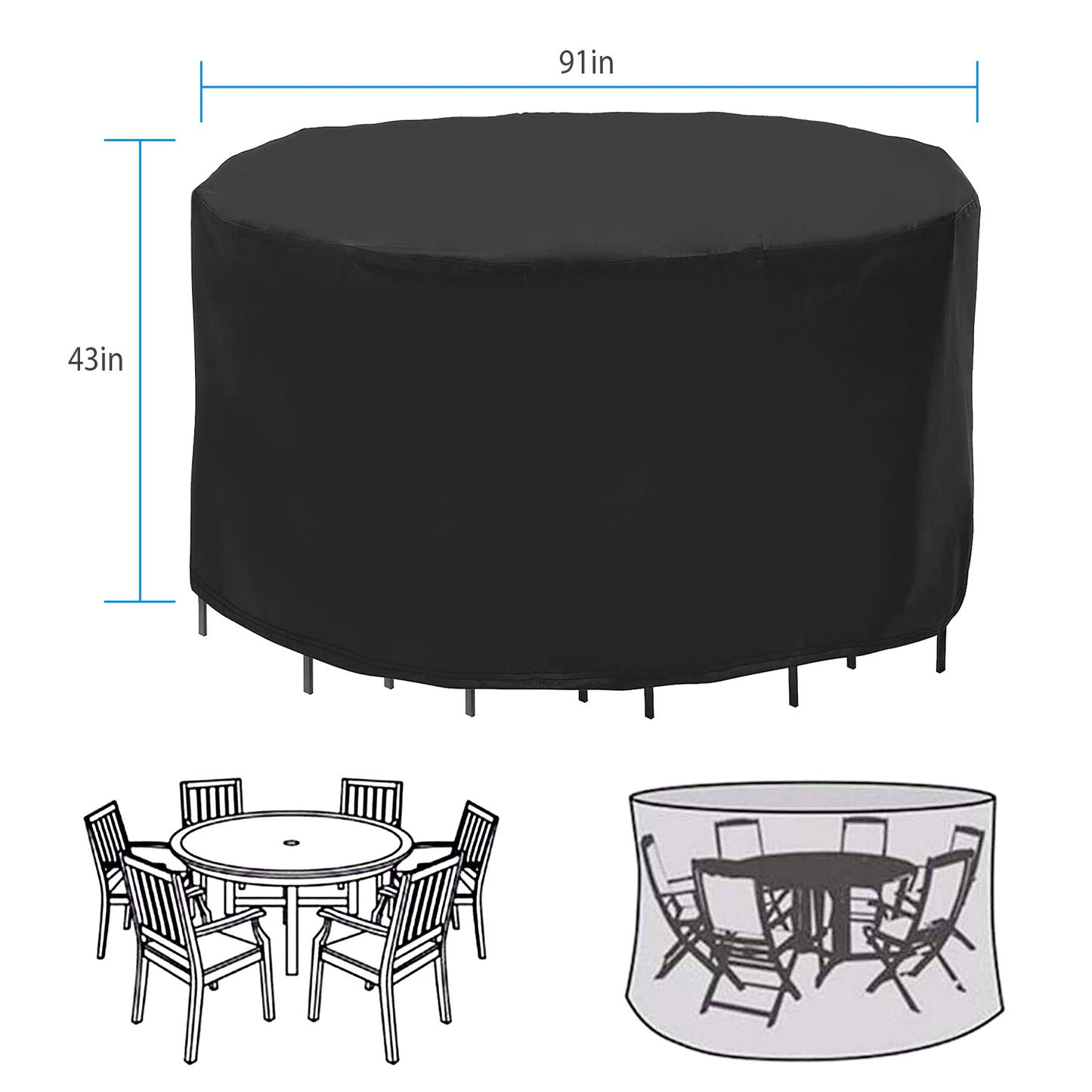 Round Patio Furniture Cover 73x43in - UV & Water Resistant