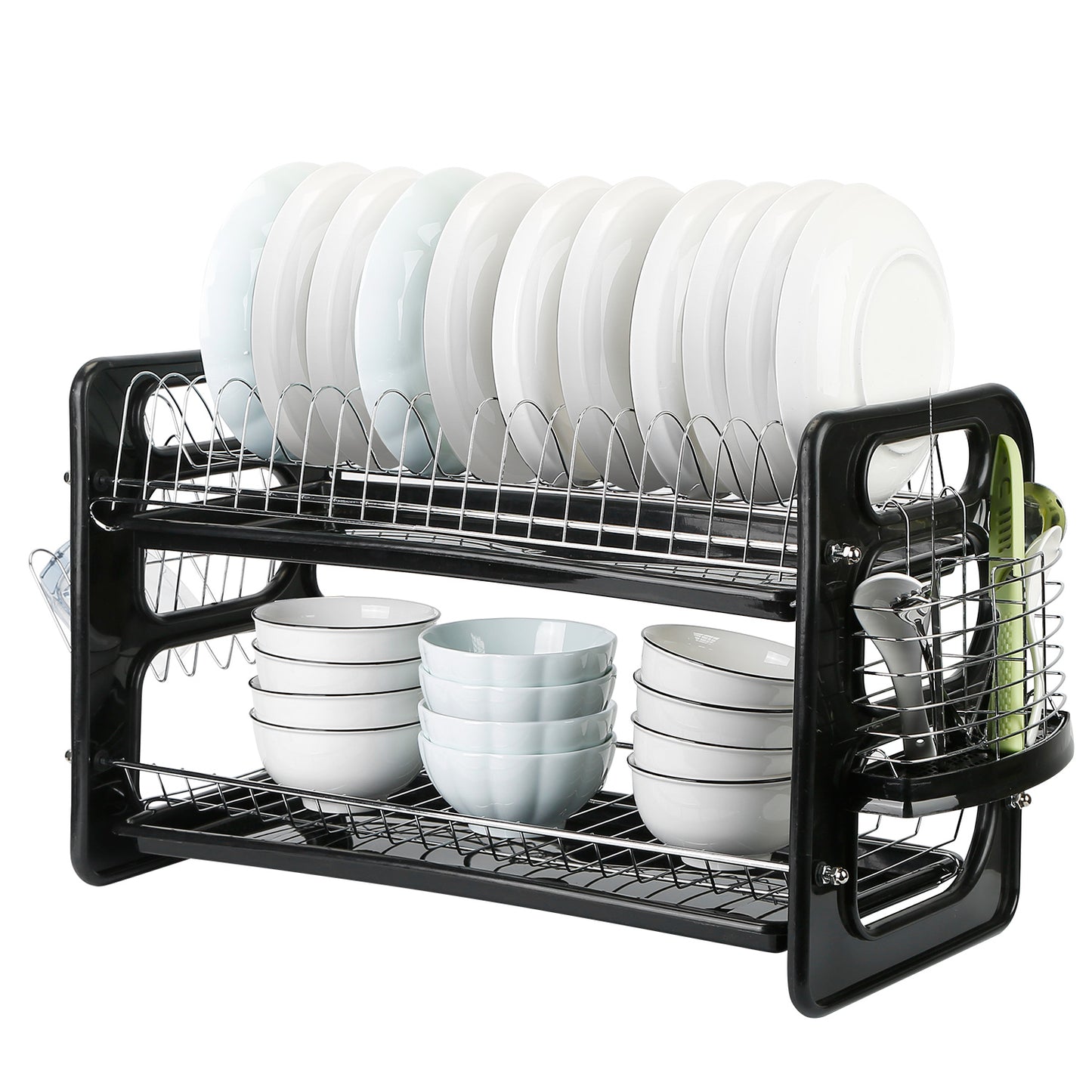 2-Tier Dish Drying Rack with Drainboard and Cup Holder
