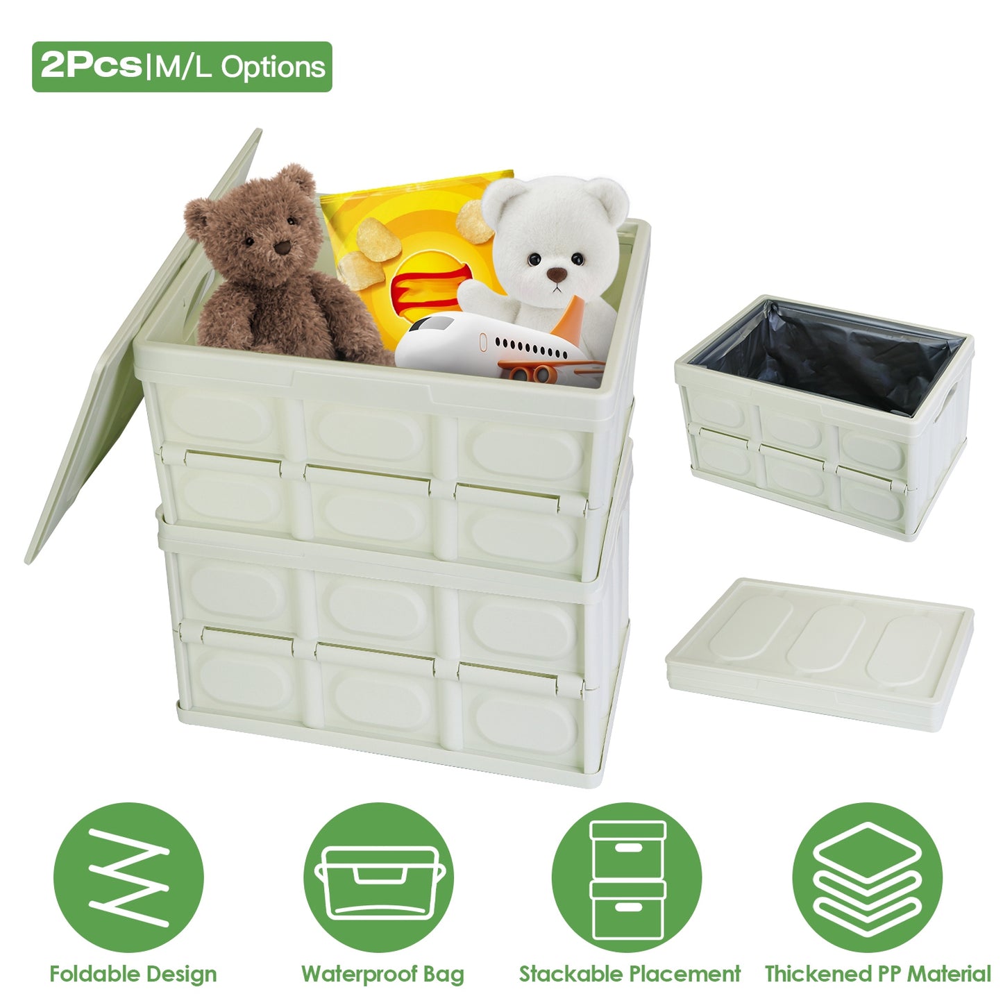 Collapsible Storage Bins with Lids - 2 Pack Stackable Organizer