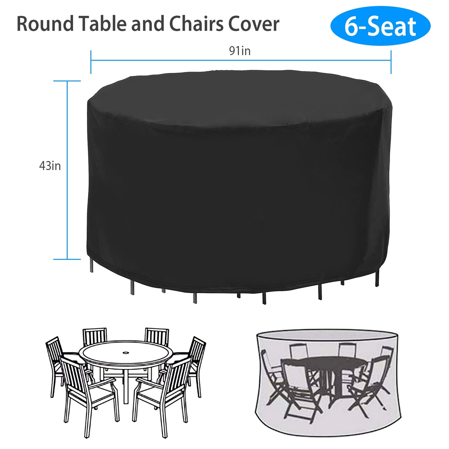 Round Patio Furniture Cover 73x43in - UV & Water Resistant