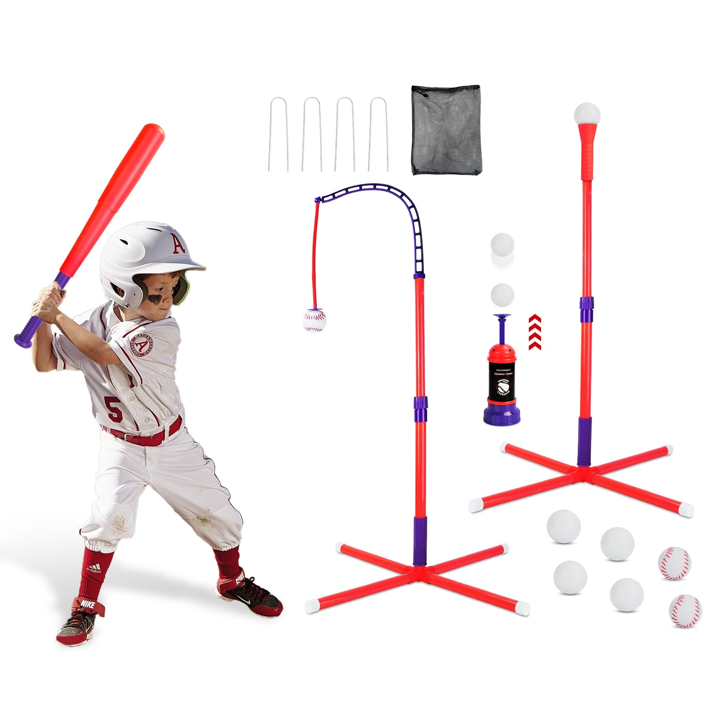 3-in-1 Baseball Toy Set with Adjustable Tee & Launcher