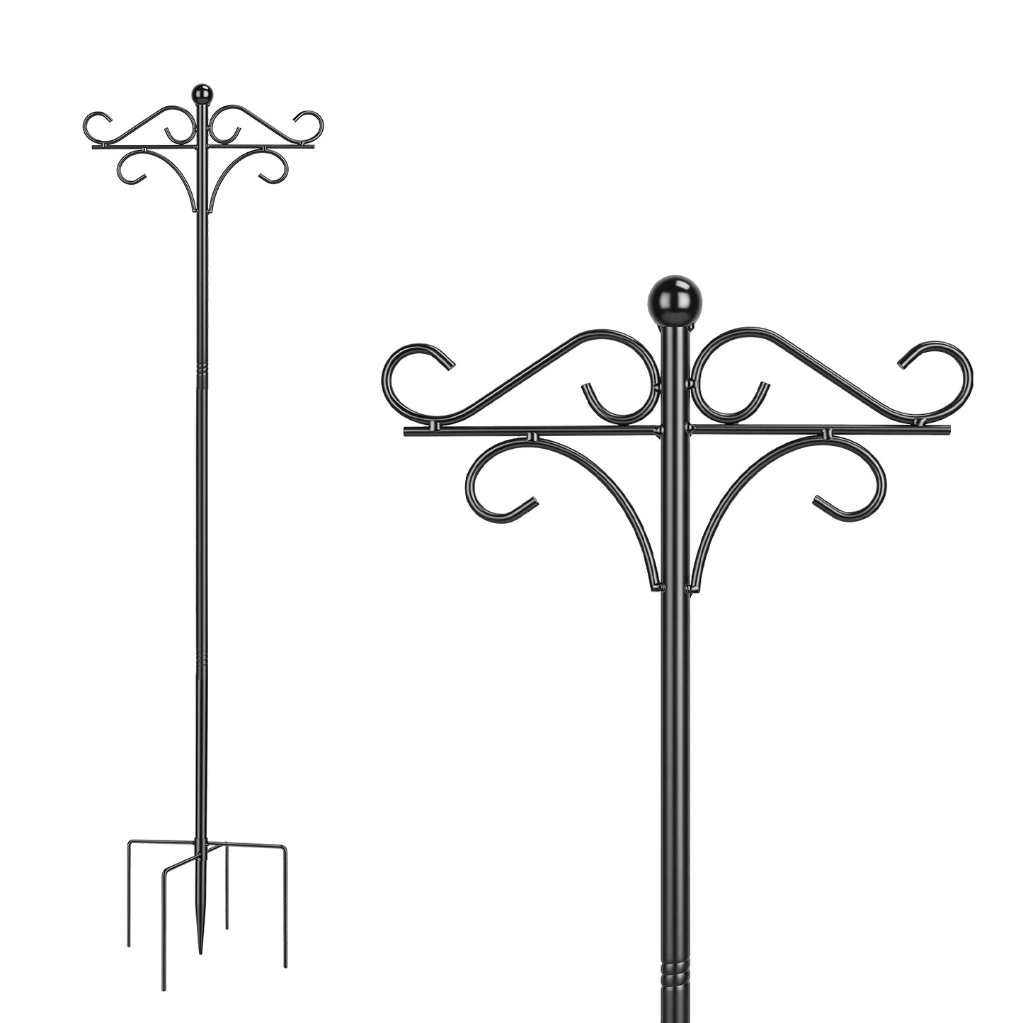 Double Shepherd Hook 76in Adjustable Garden Pole with 5-Prong Base