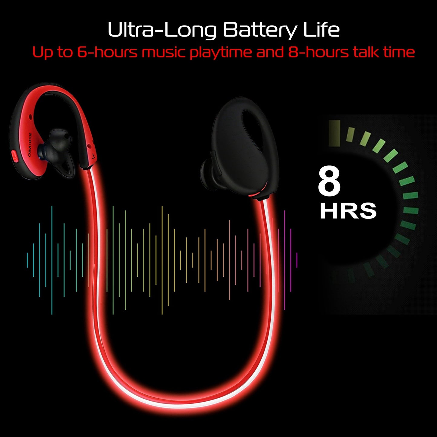 Wireless Sports Neckband Earphones with LED Light & Mic