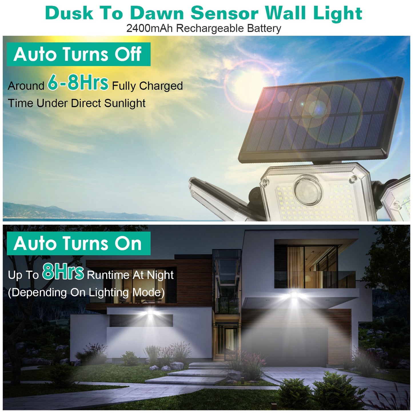 Solar Motion Sensor Wall Light 2-Pack with 333 LED Beads