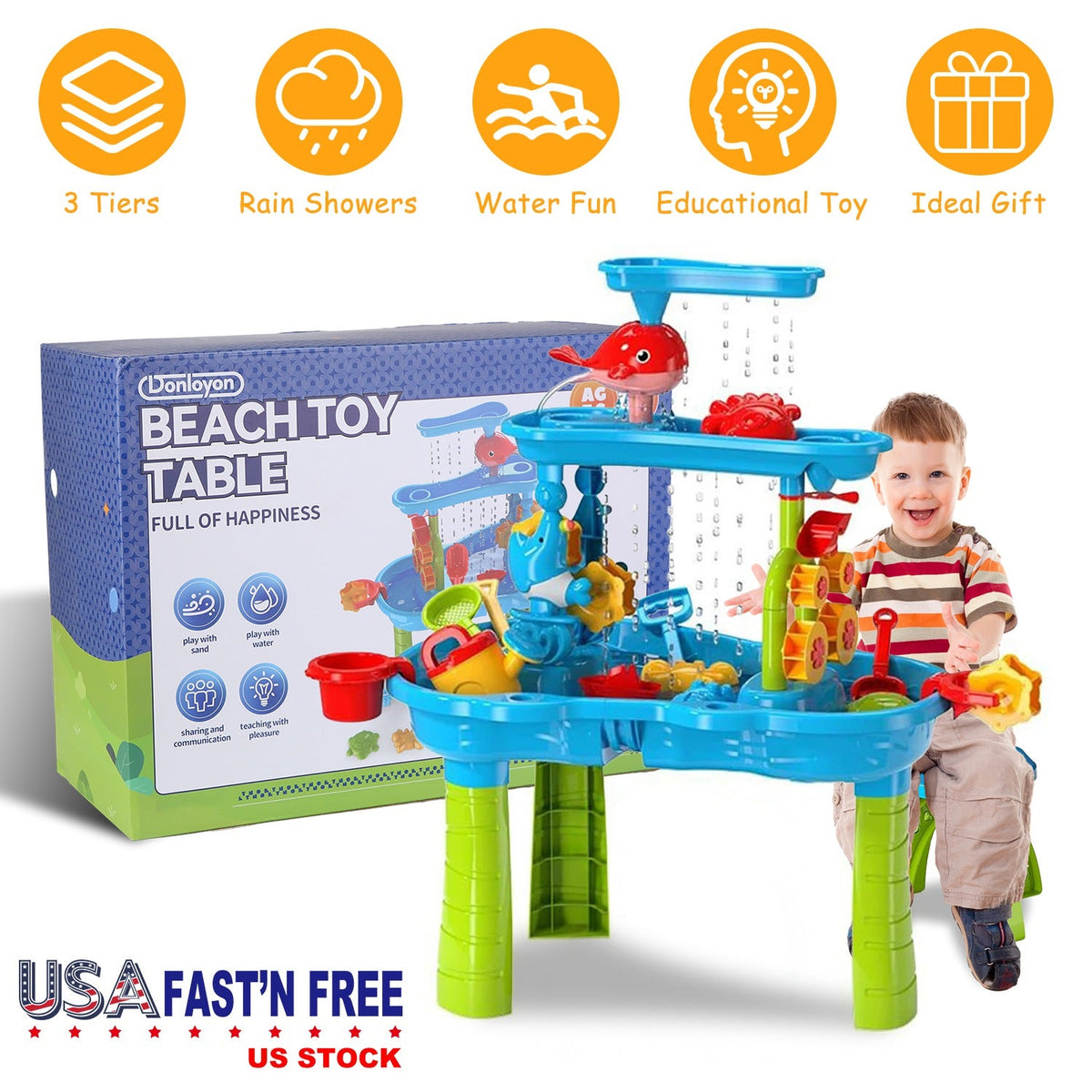 Kid Sand Water Table Toddler Water Activity Table Rain Showers Play Table Toy for 3-6 Years Old Sensory Exercise Friendship Building