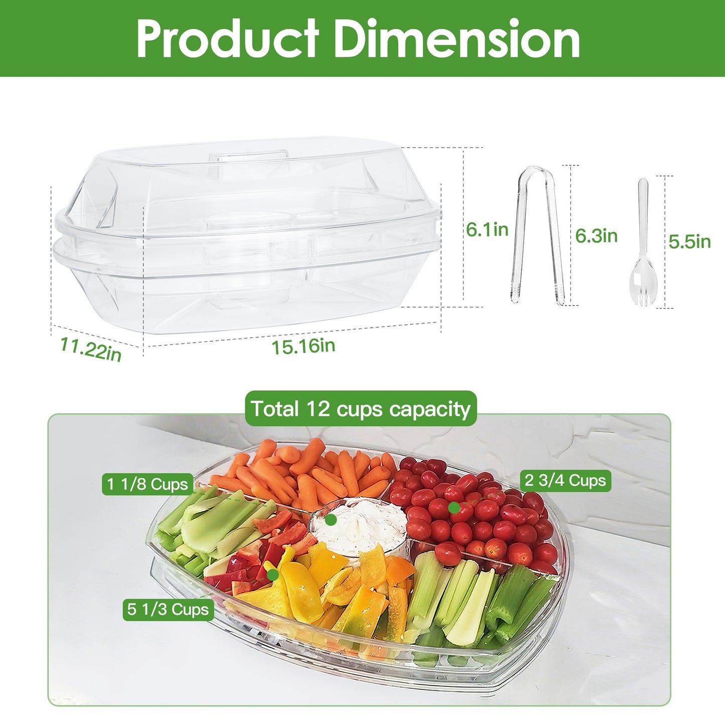 Chilled Serving Tray with Lid and 4 Compartments