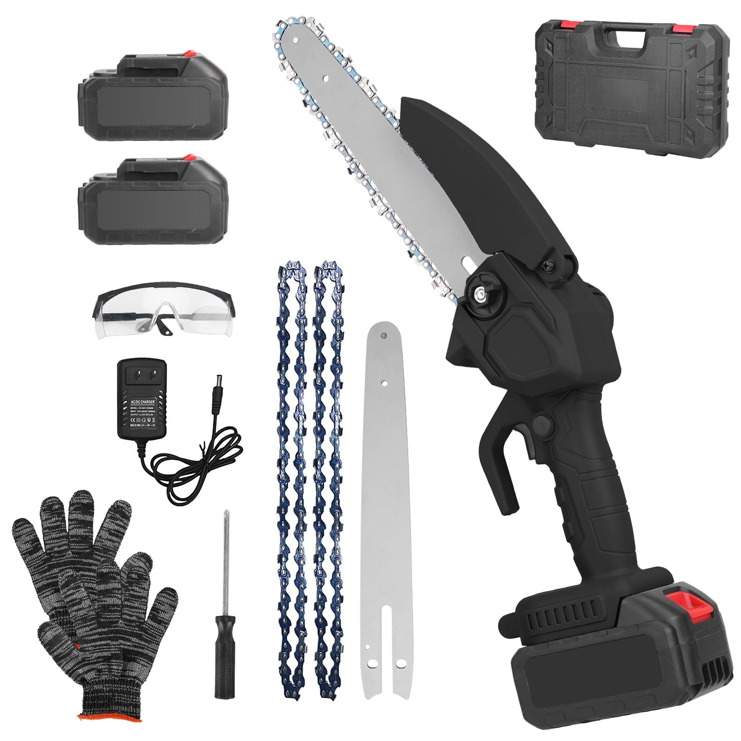 Mini Chainsaw Cordless 8-Inch with 2 Batteries and Accessories