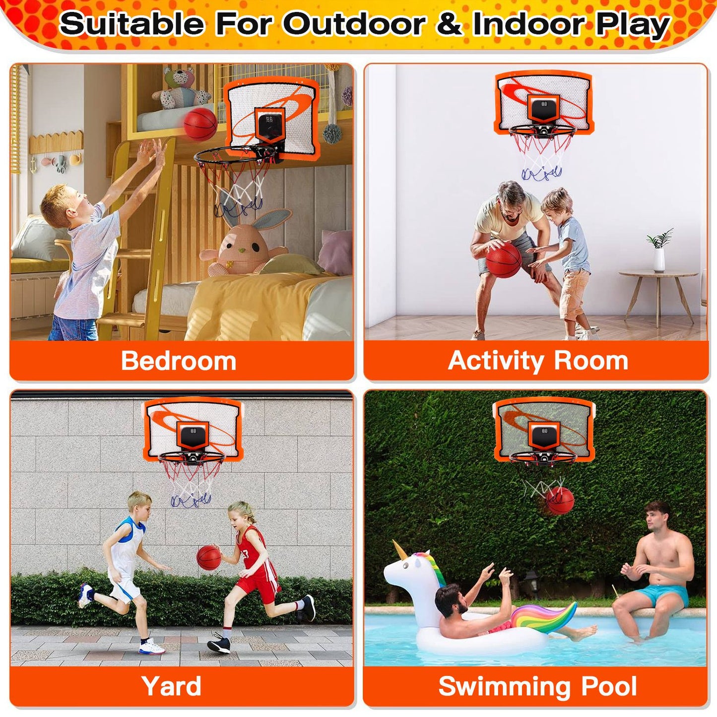 Over-the-Door Mini Basketball Hoop with Electronic Scorer