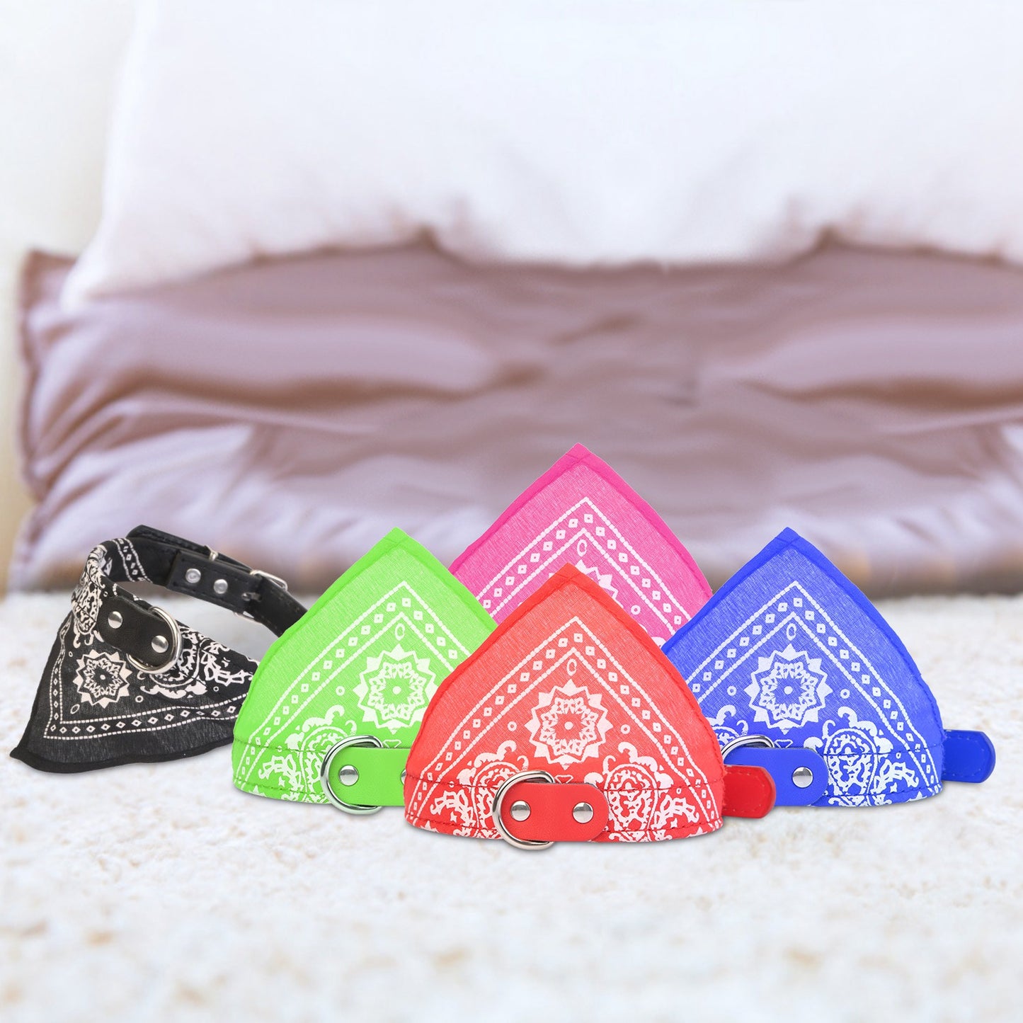 Dog Bandana Collar with Adjustable Leather Strap