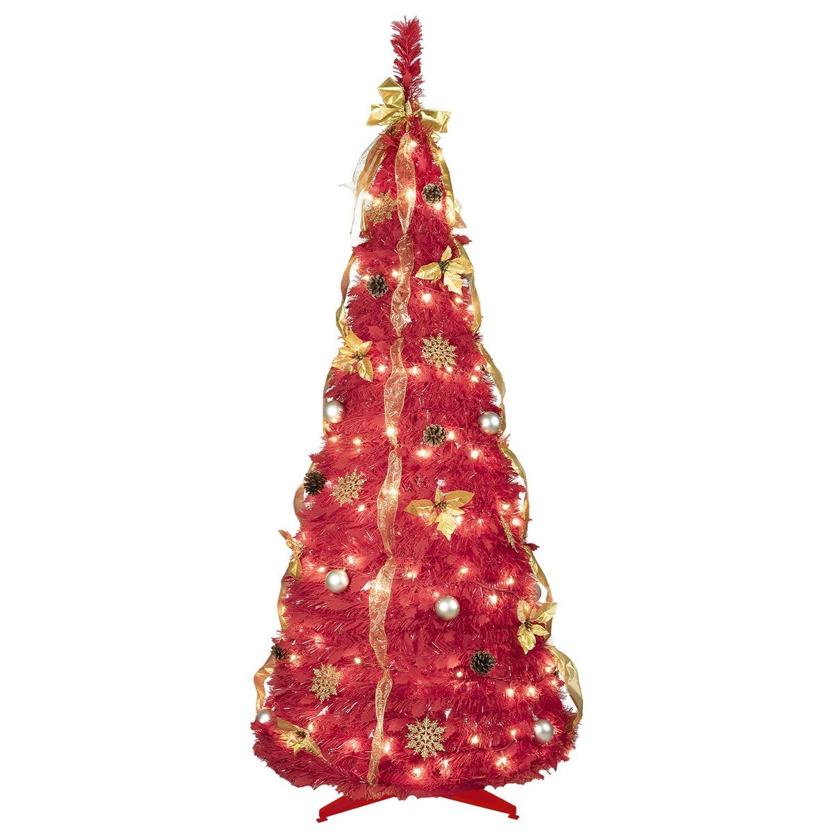 6FT Red Pre-Lit Christmas Tree with 150 LED Lights & Ornaments