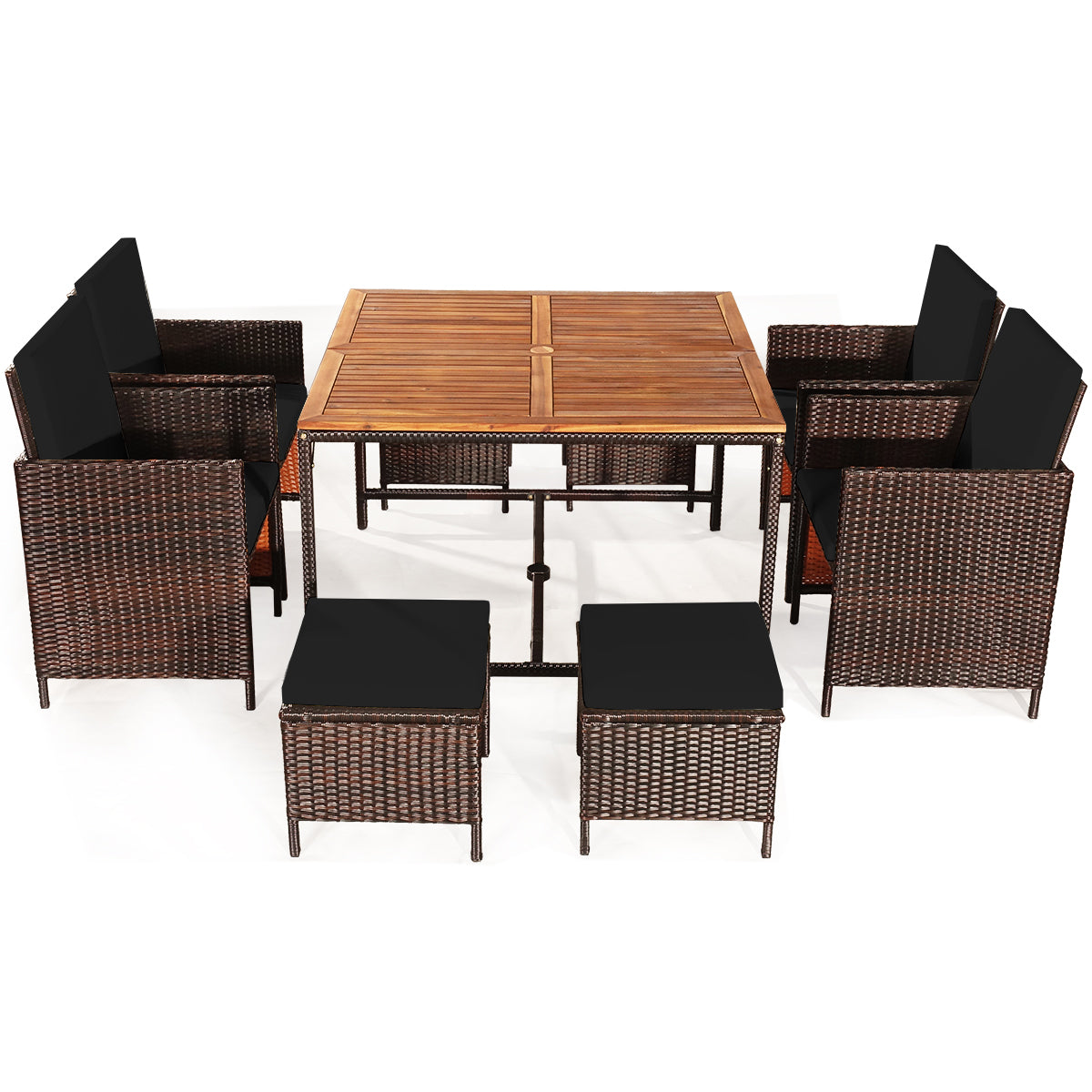 9-Piece Patio Rattan Dining Set with Cushioned Chairs
