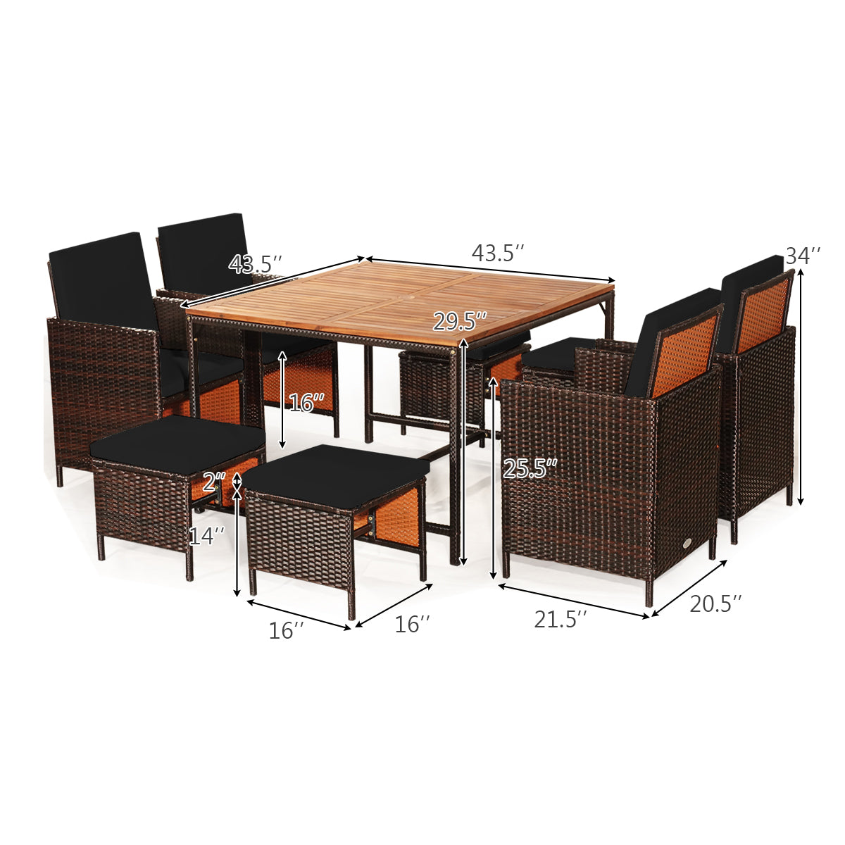 9-Piece Patio Rattan Dining Set with Cushioned Chairs