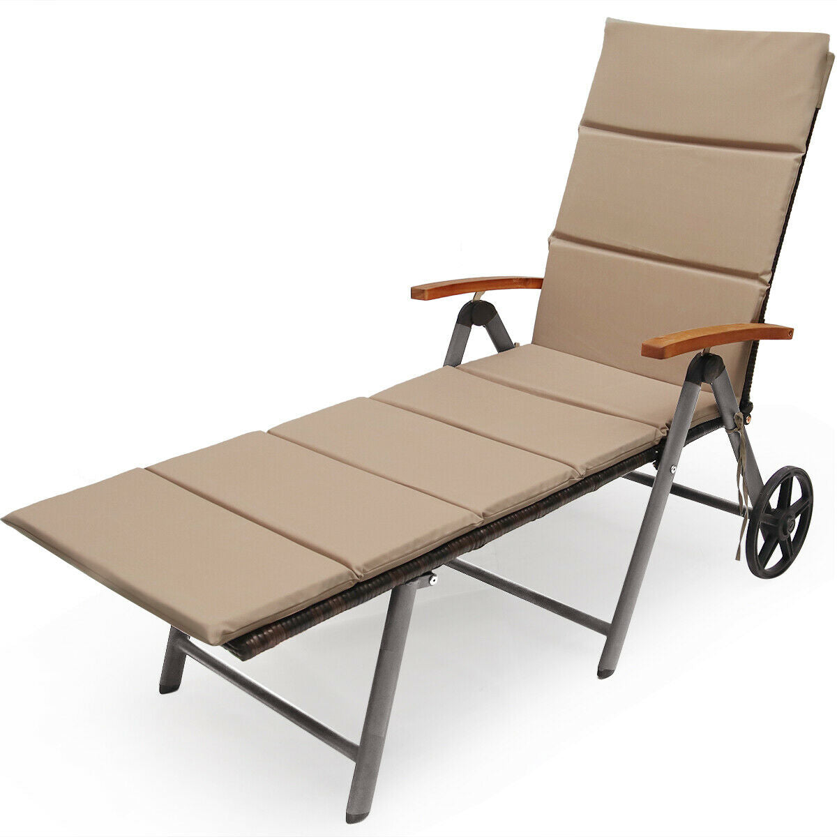 Adjustable Rattan Chaise Lounge Chair with Cushion