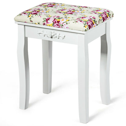 Padded Vanity Stool with Rose Cushion - White