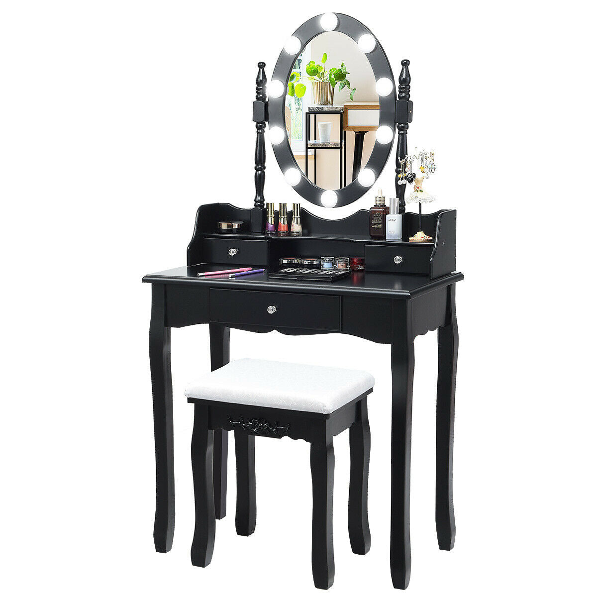 Makeup Vanity Set with LED Lighted Mirror and 3 Drawers