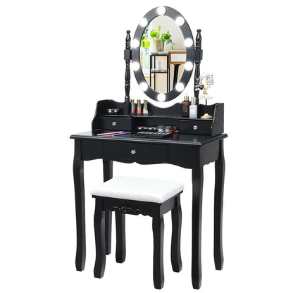 Makeup Vanity Set with LED Lighted Mirror and 3 Drawers