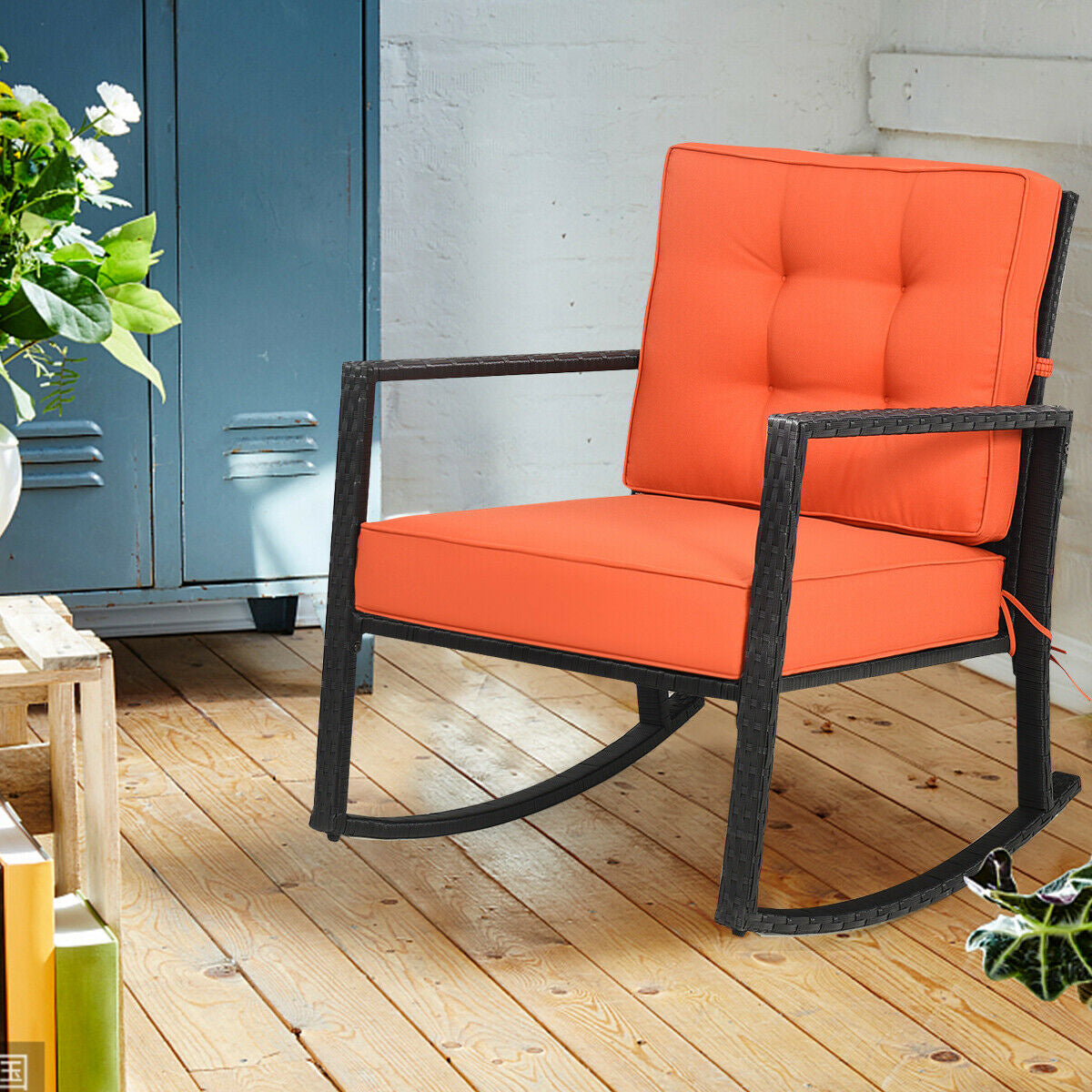 Rattan Rocking Chair with Cushion for Patio