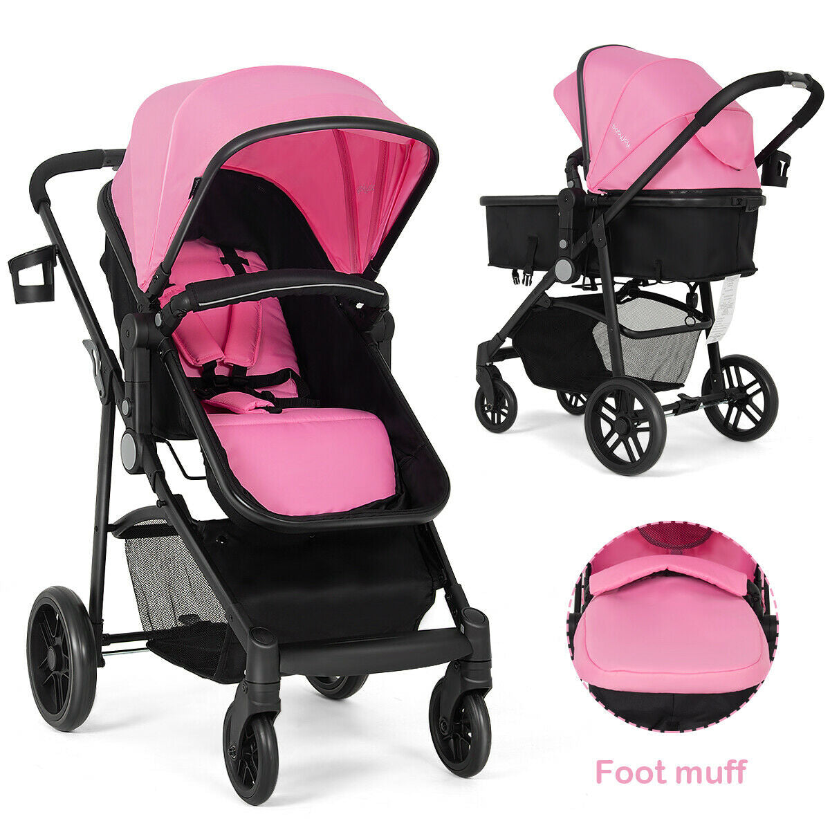 2-in-1 Foldable Baby Stroller with Reversible Seat