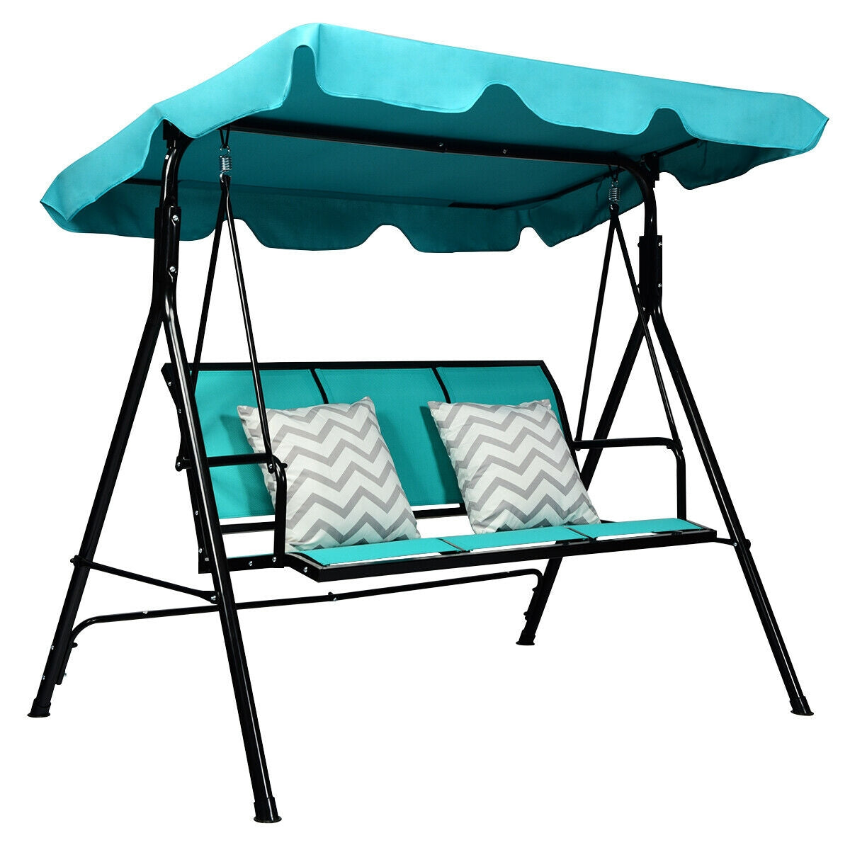 3 Person Porch Swing with Adjustable Canopy - Blue